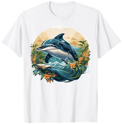 Dolphin Reading Book T-Shirt - T-Shirt | White