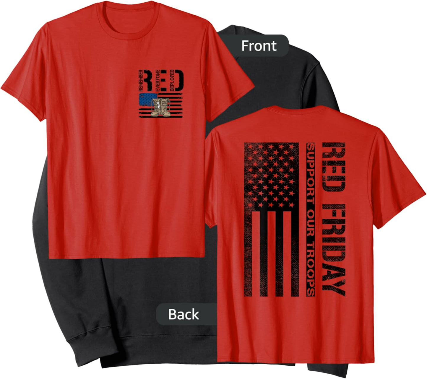 (2 Sided Print) Red Friday Support Our Troops Sweatshirt - Sweatshirt | Black