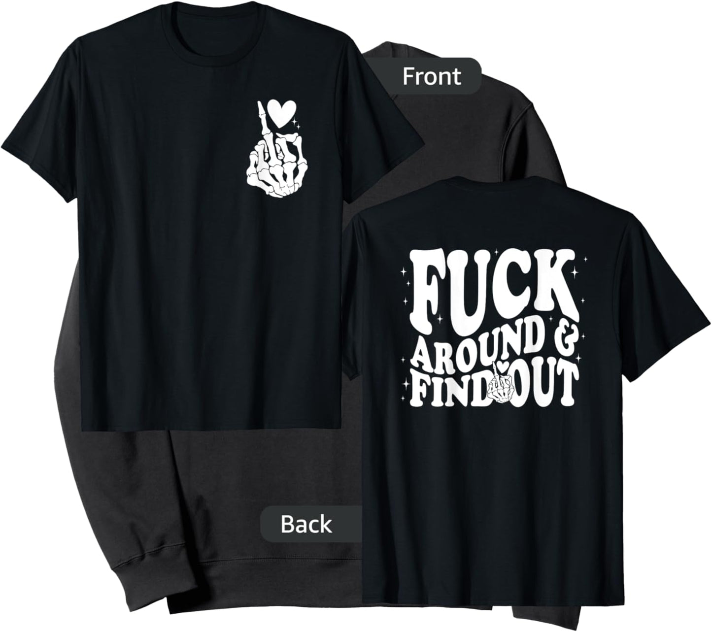 Funny Middle Finger Skeleton Front & Back Graphic Sweatshirt - Sweatshirt | Black