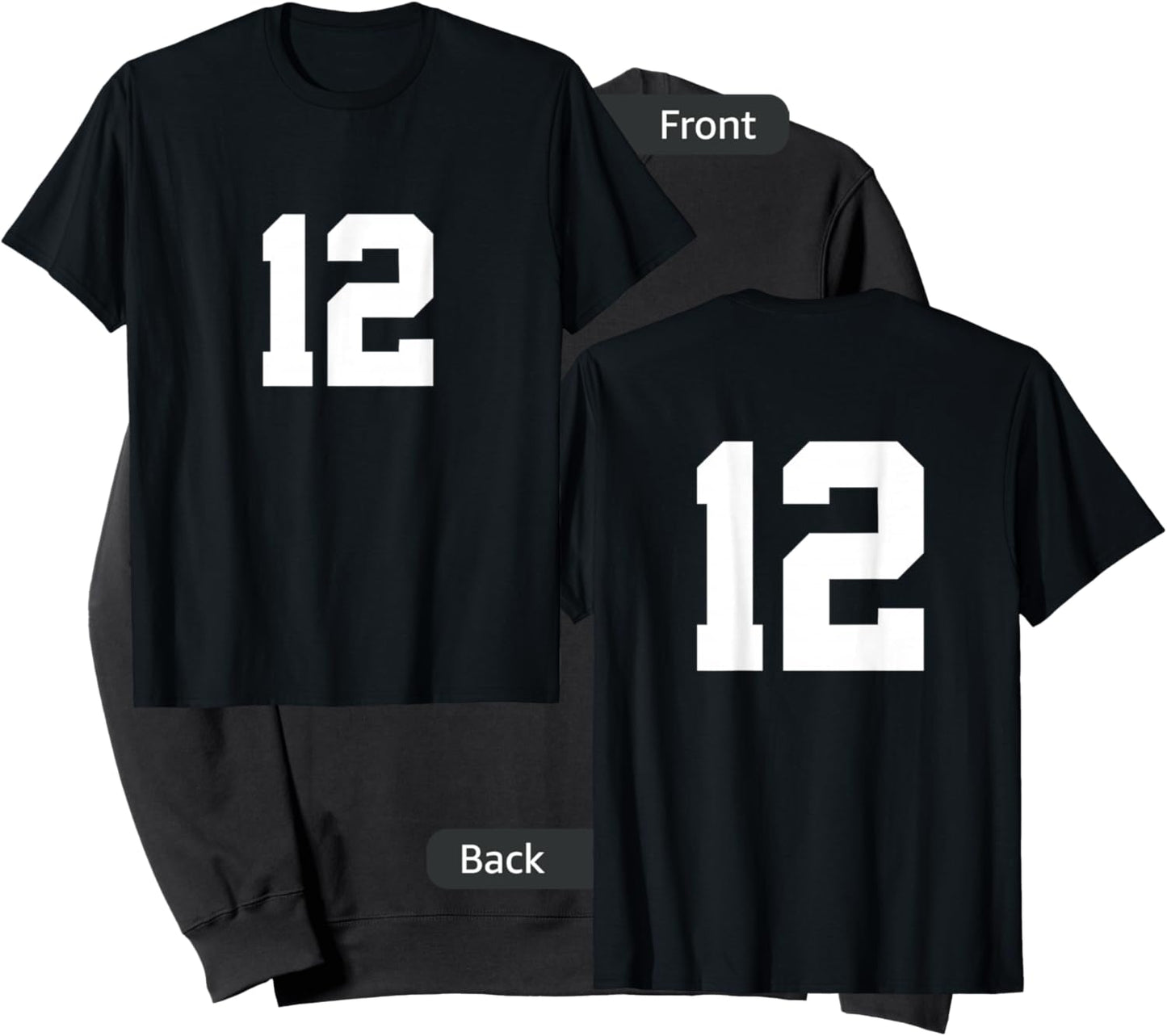 Number 12 (on Front / Back) Sports Team Jersey Number Sweatshirt - Sweatshirt | Black