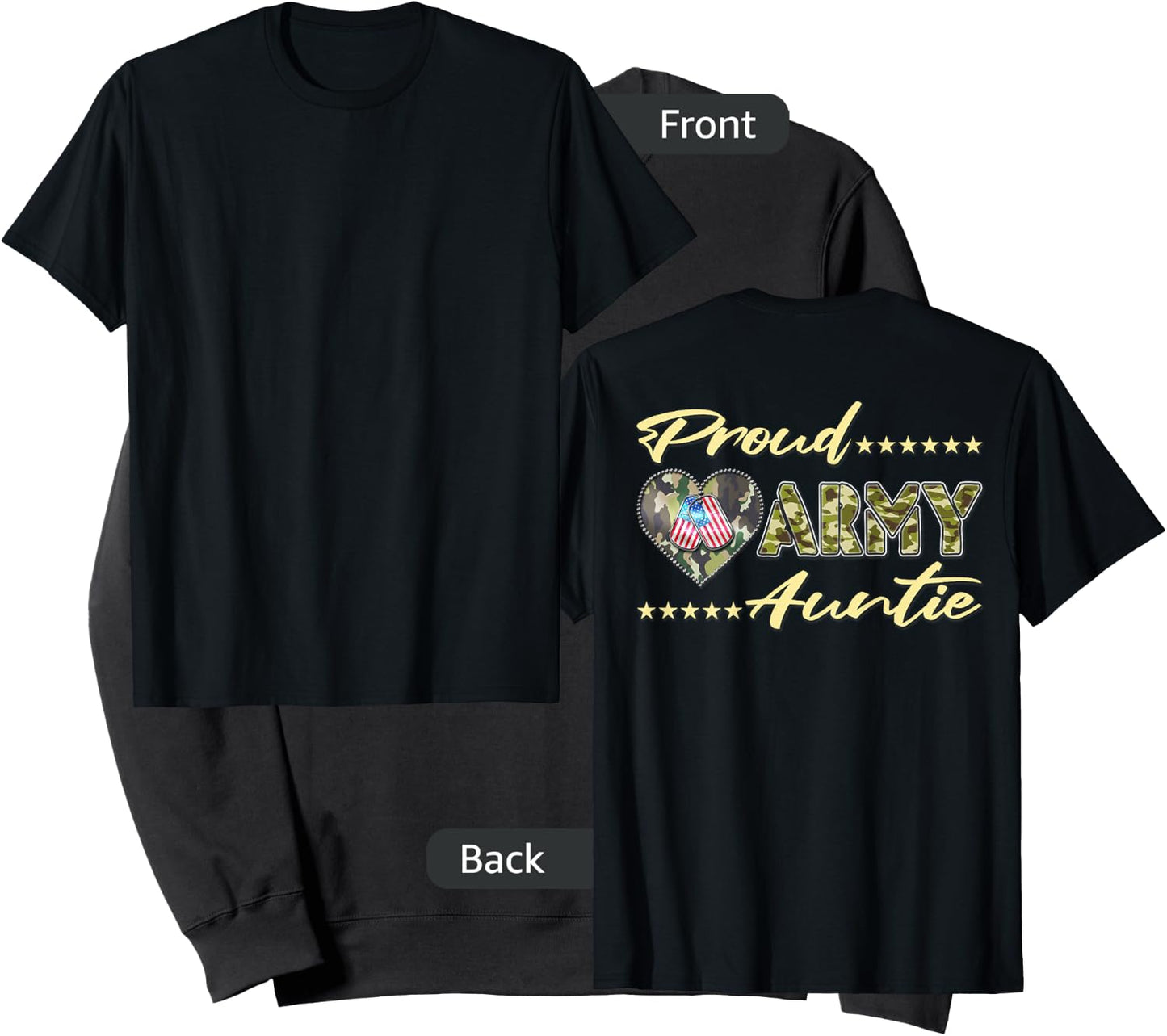 Proud Army Auntie US Flag Dog Tags Heart Military Aunt Gifts Sweatshirt - Sweatshirt | Black