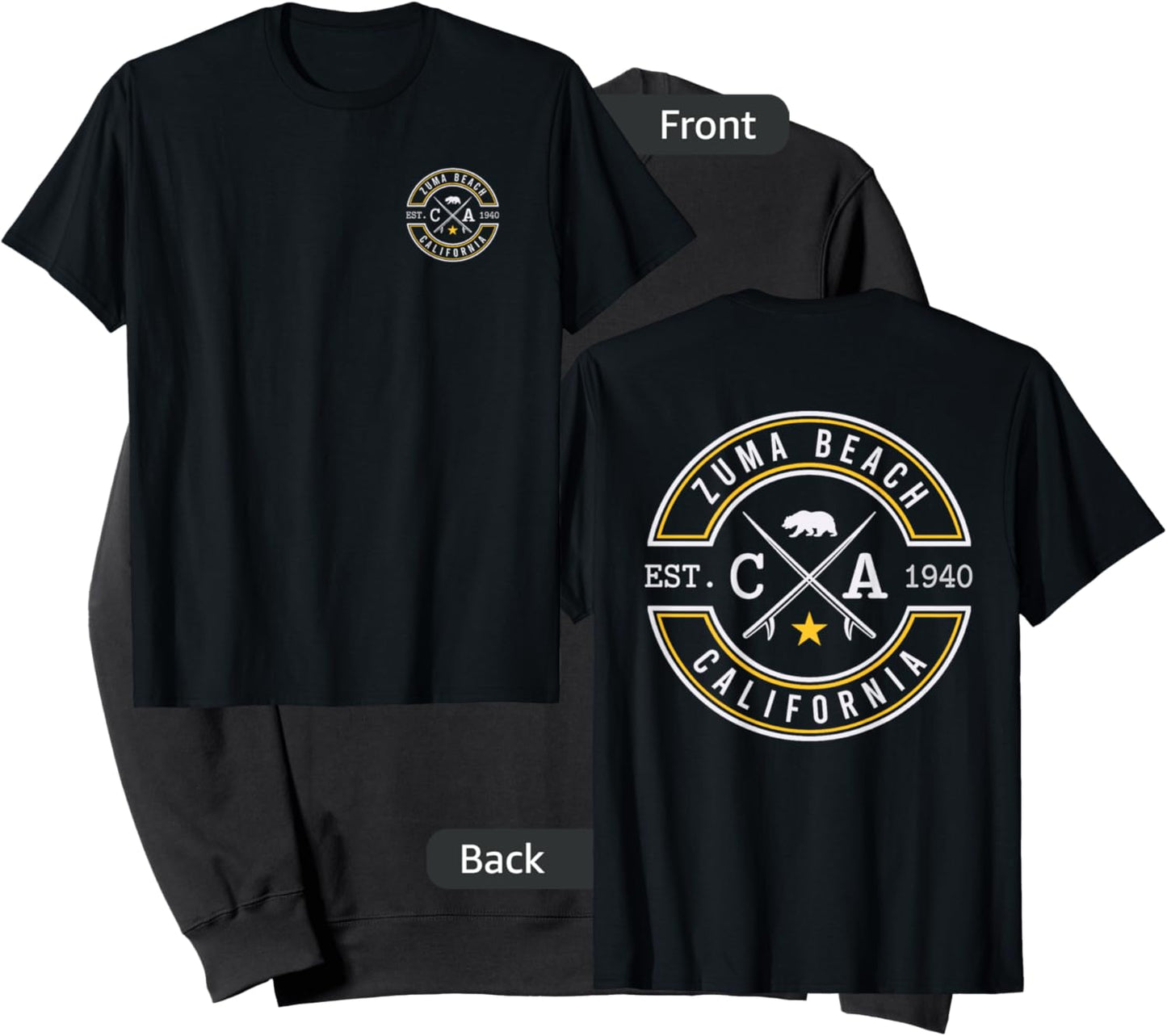 Zuma Beach Beach California CA Retro Surfer Front & Back Sweatshirt - Sweatshirt | Black
