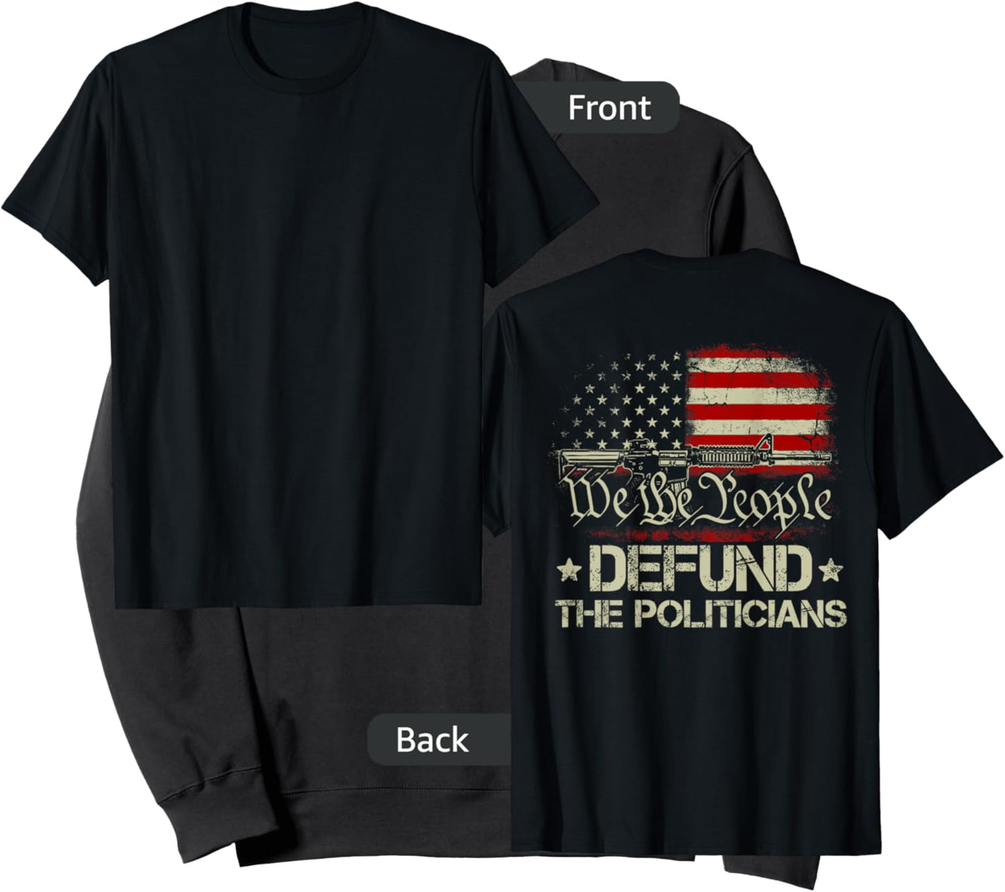 Gun American Flag Libertarian Defund Politicians (on back) Sweatshirt - Sweatshirt | Black