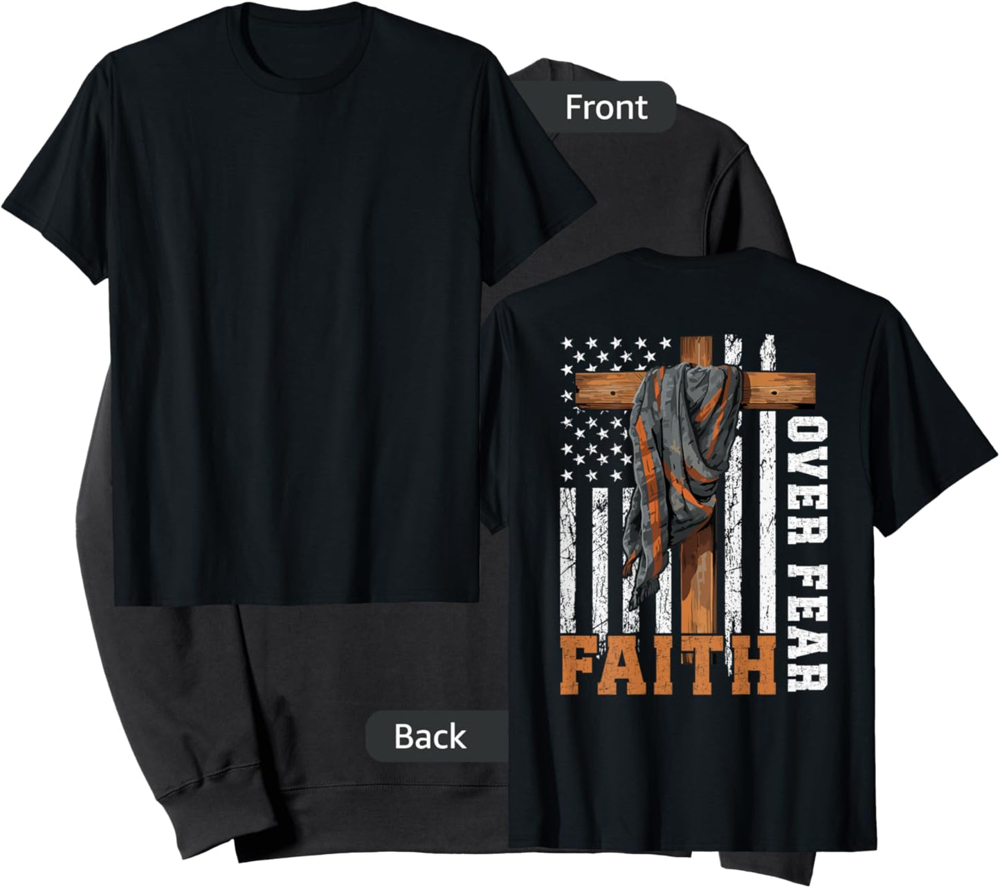 Bible Verse Faith Over Fear USA Flag Christian Cross On Back Girls Kids Men Sweatshirt - Sweatshirt | Black