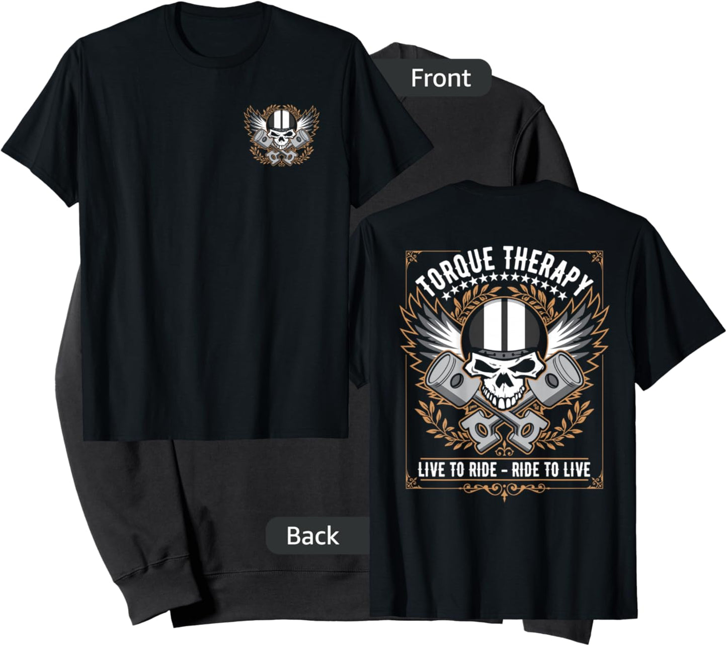 Torque Therapy Live to Ride, Ride to Live Biker Skull Design Sweatshirt - Sweatshirt | Black