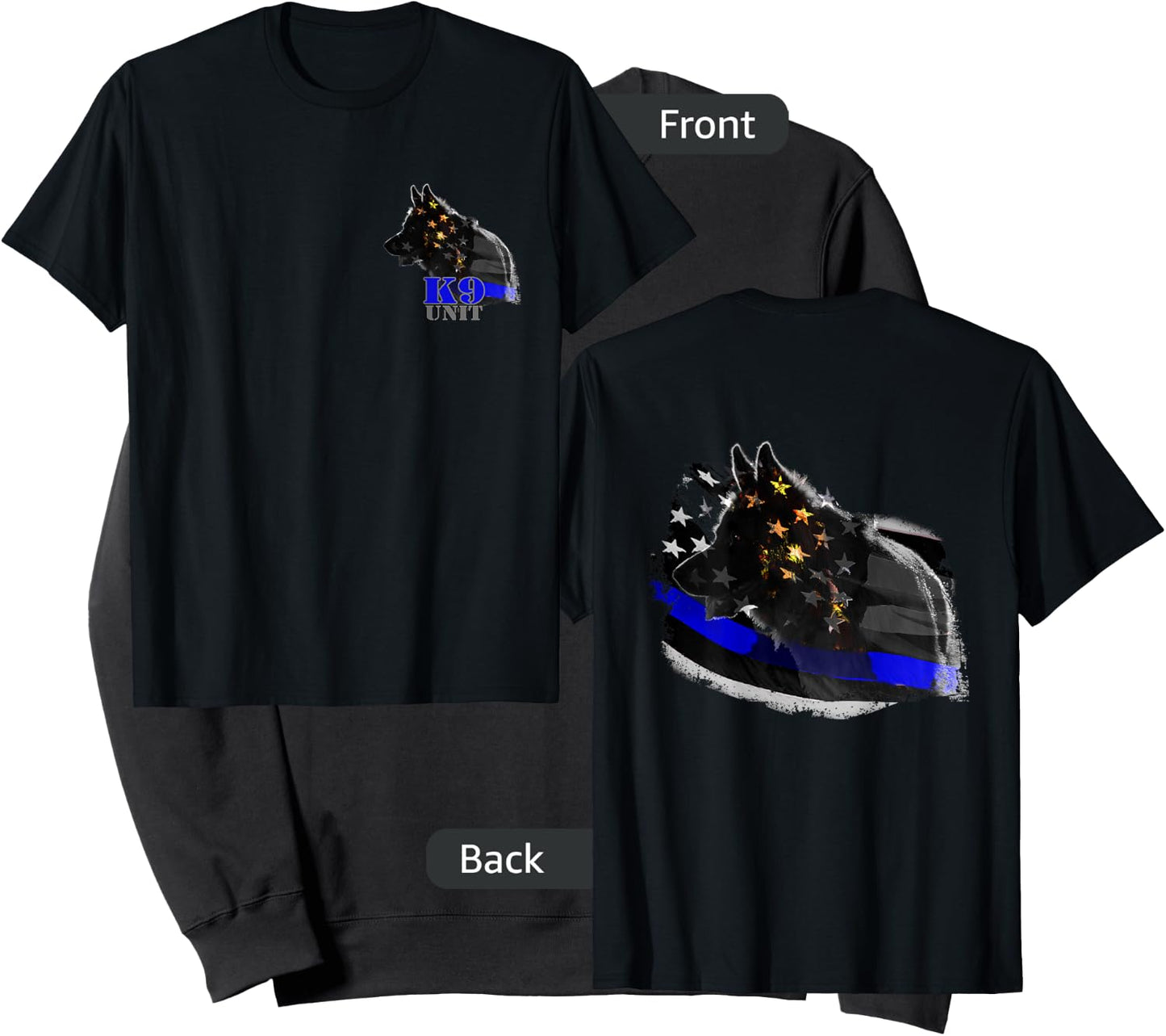 K9 Thin Blue Line American Flag German Shepherd 2 Sided Sweatshirt - Sweatshirt | Black