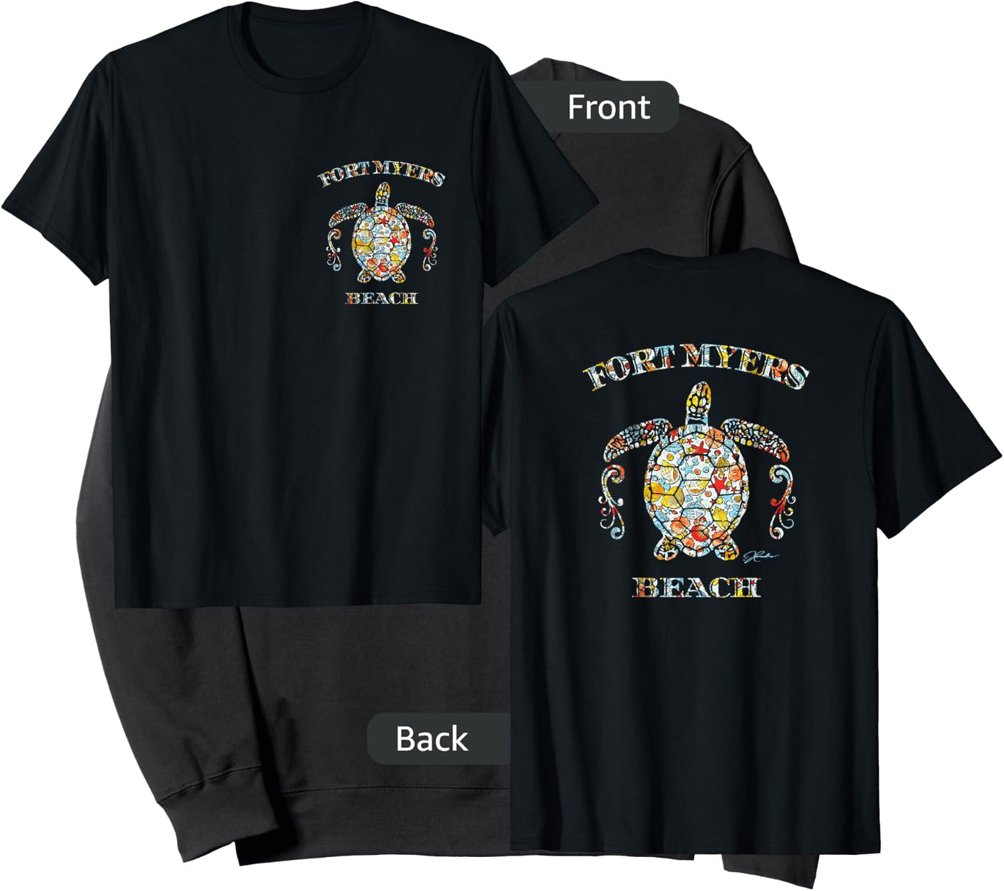 JCombs: Fort Myers Beach, Sea Turtle w/ Seashells (2-Sided) Women Girls Kids Sweatshirt - Sweatshirt | Black