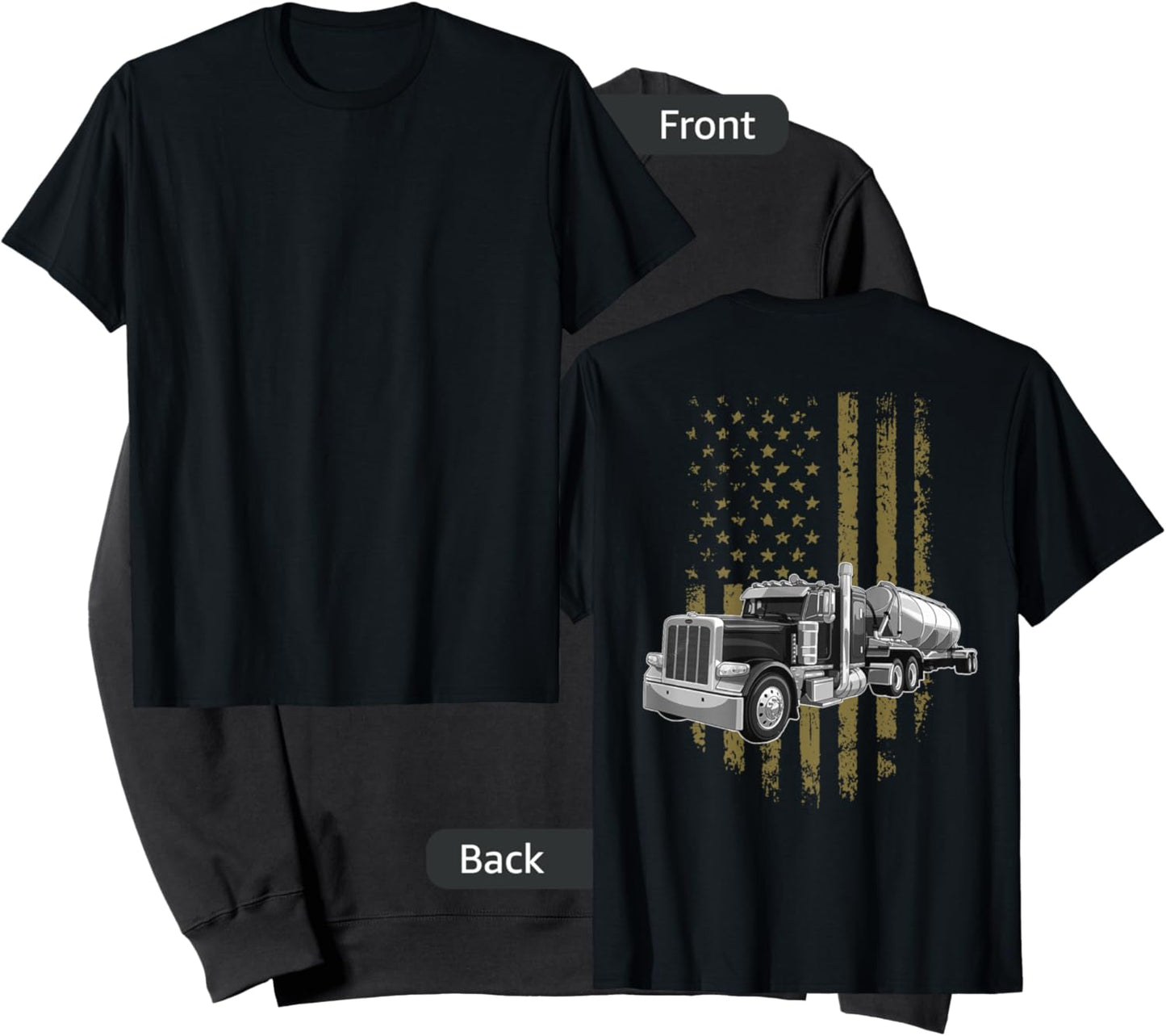 On Back- Big Rig Semi Trailer Truck Driver USA American Flag Sweatshirt - Sweatshirt | Black