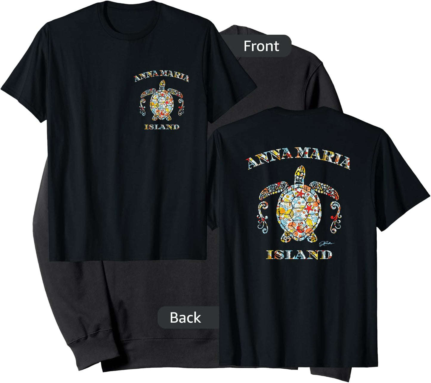 JCombs: Anna Maria Island, Sea Turtle w/ Seashells (2-Sided) Sweatshirt - Sweatshirt | Black