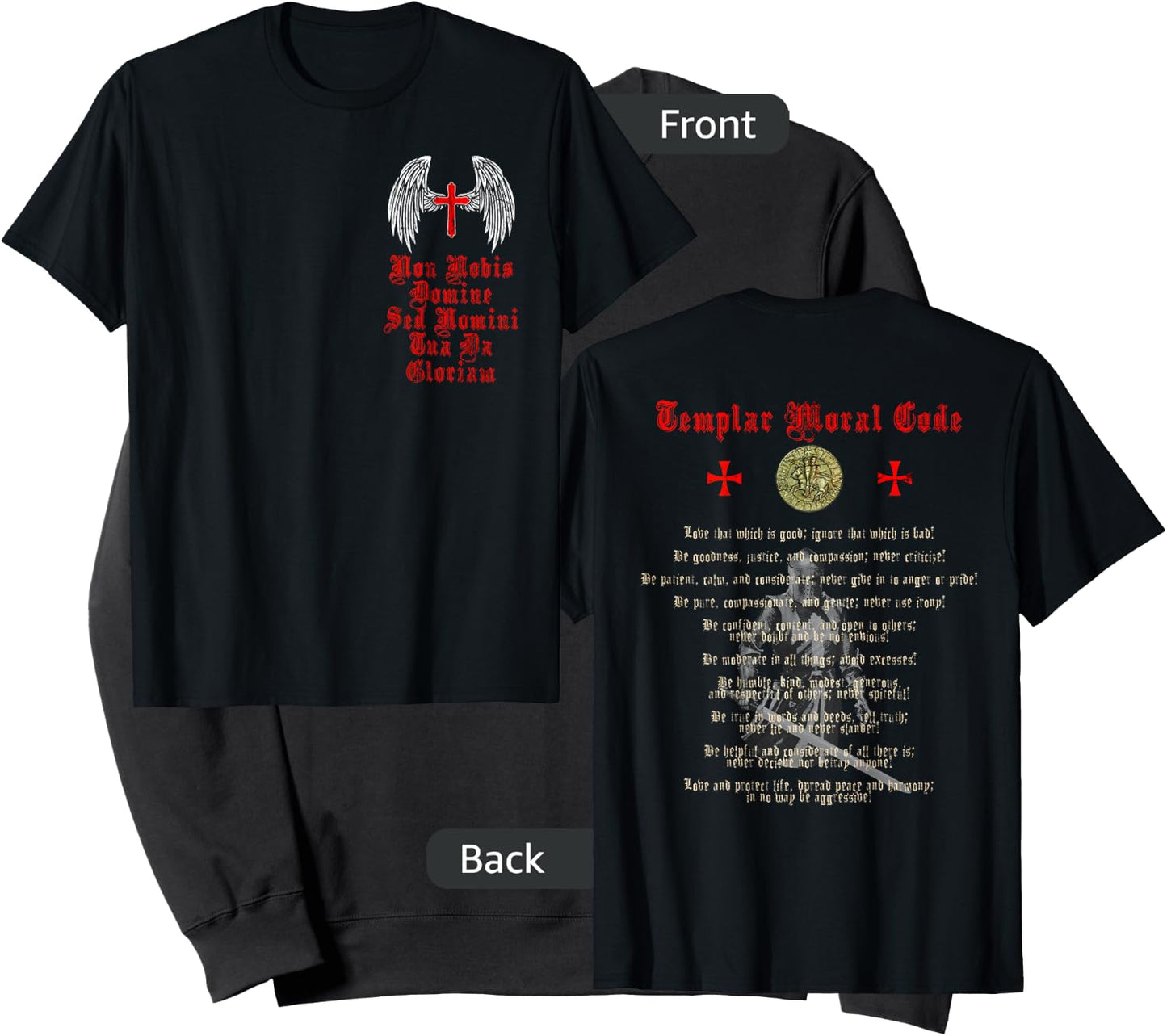 Knights Templar Moral Code Holy Cross Wings Red Crusader Sweatshirt - Sweatshirt | Black