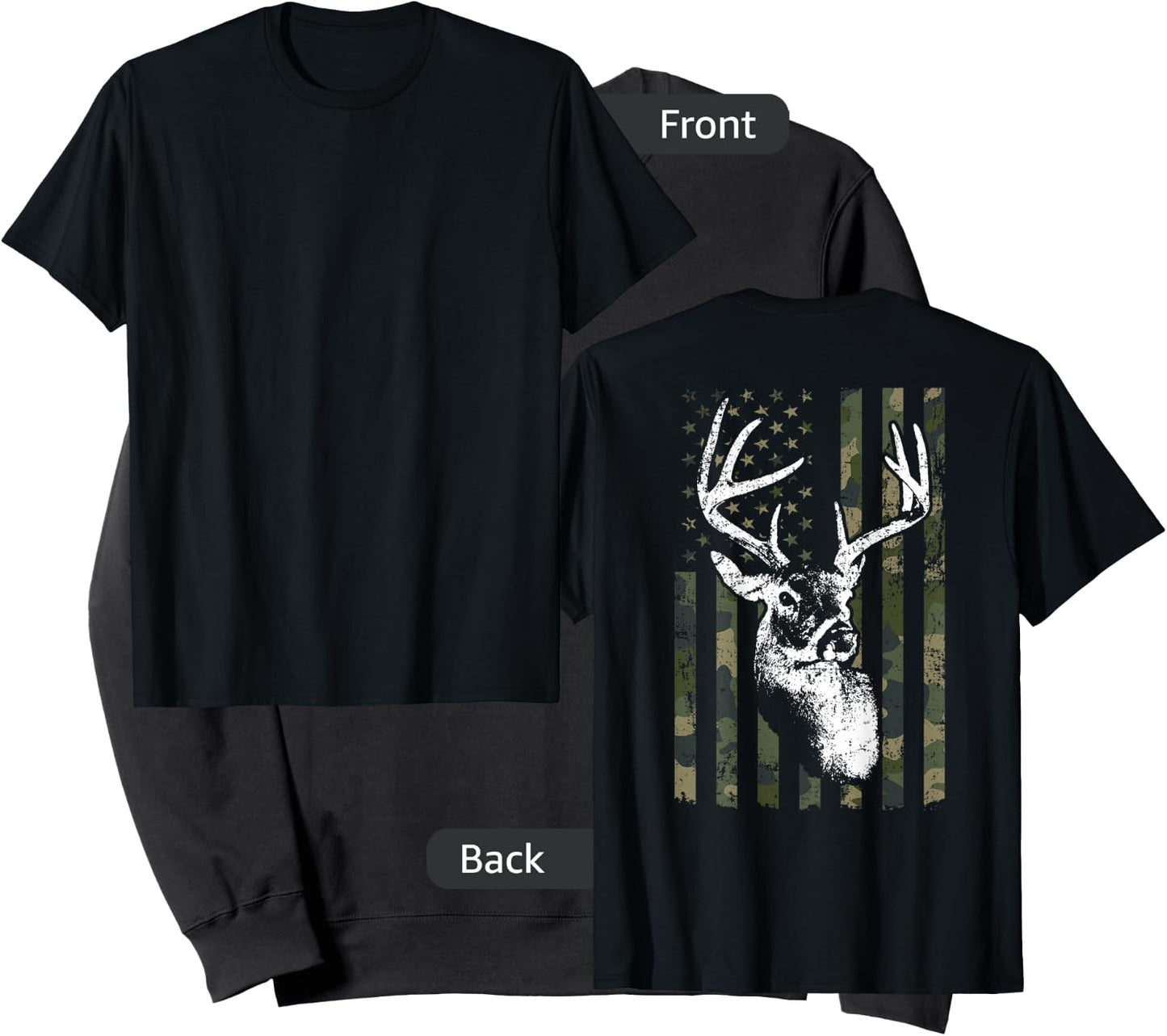 Whitetail Buck Deer Hunting USA Camouflage Flag - ON BACK Sweatshirt - Sweatshirt | Black