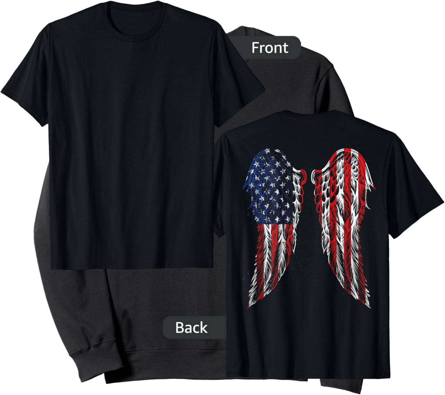 Angel Wings American Flag Patriotic USA on The Back Sweatshirt - Sweatshirt | Black