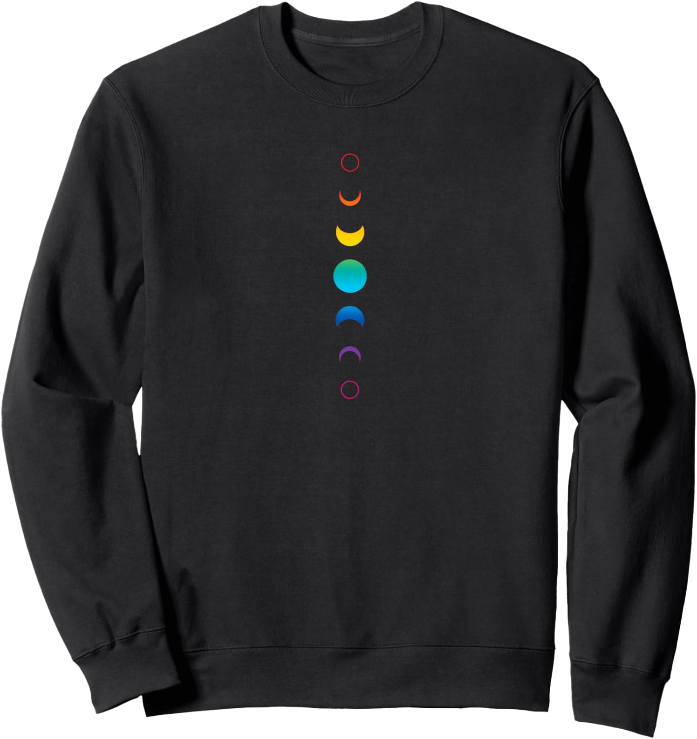 Celestial Moon Phase Back Print Rainbow Lunar Astronomy Sweatshirt - Sweatshirt | Black