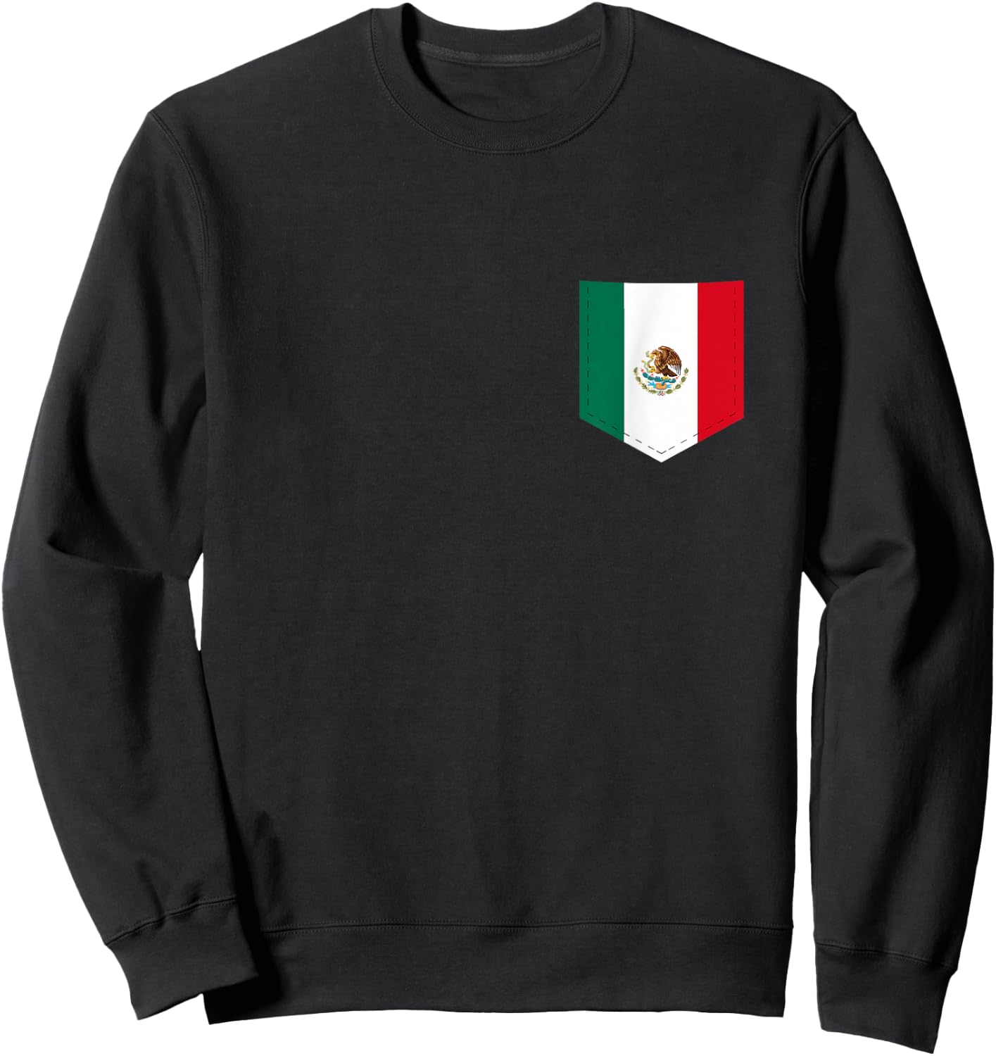 Mexico Flag with Printed Mexican Flag Pocket Sweatshirt - Sweatshirt | Black