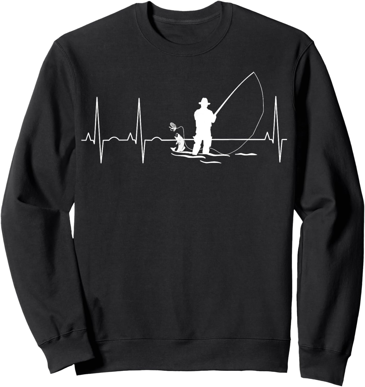 GetgoodfitDesign Men's Fly Fishing Heartbeat , Black, Small Sweatshirt - Sweatshirt | Black