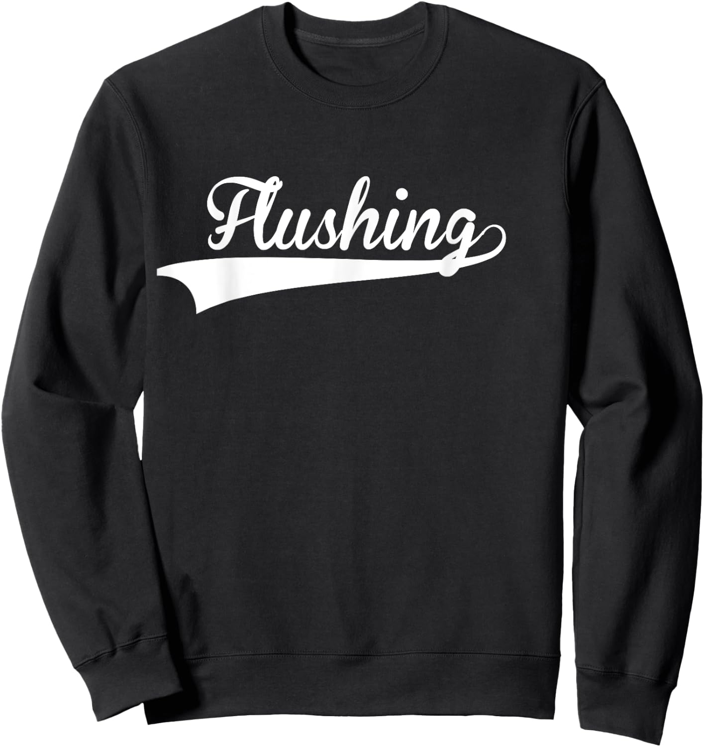 FLUSHING Baseball Vintage Retro Font Sweatshirt - Sweatshirt | Black