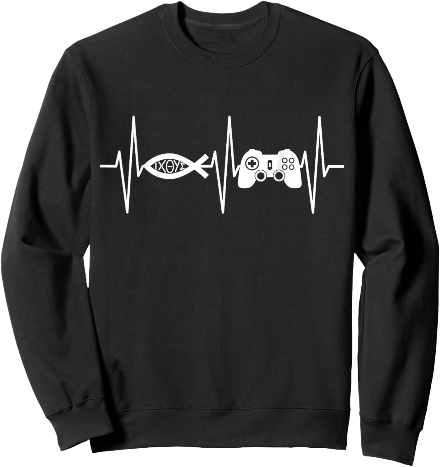 Christian Gamer Shirt Video Gaming Ichthys Jesus Fish Symbol Sweatshirt - Sweatshirt | Black