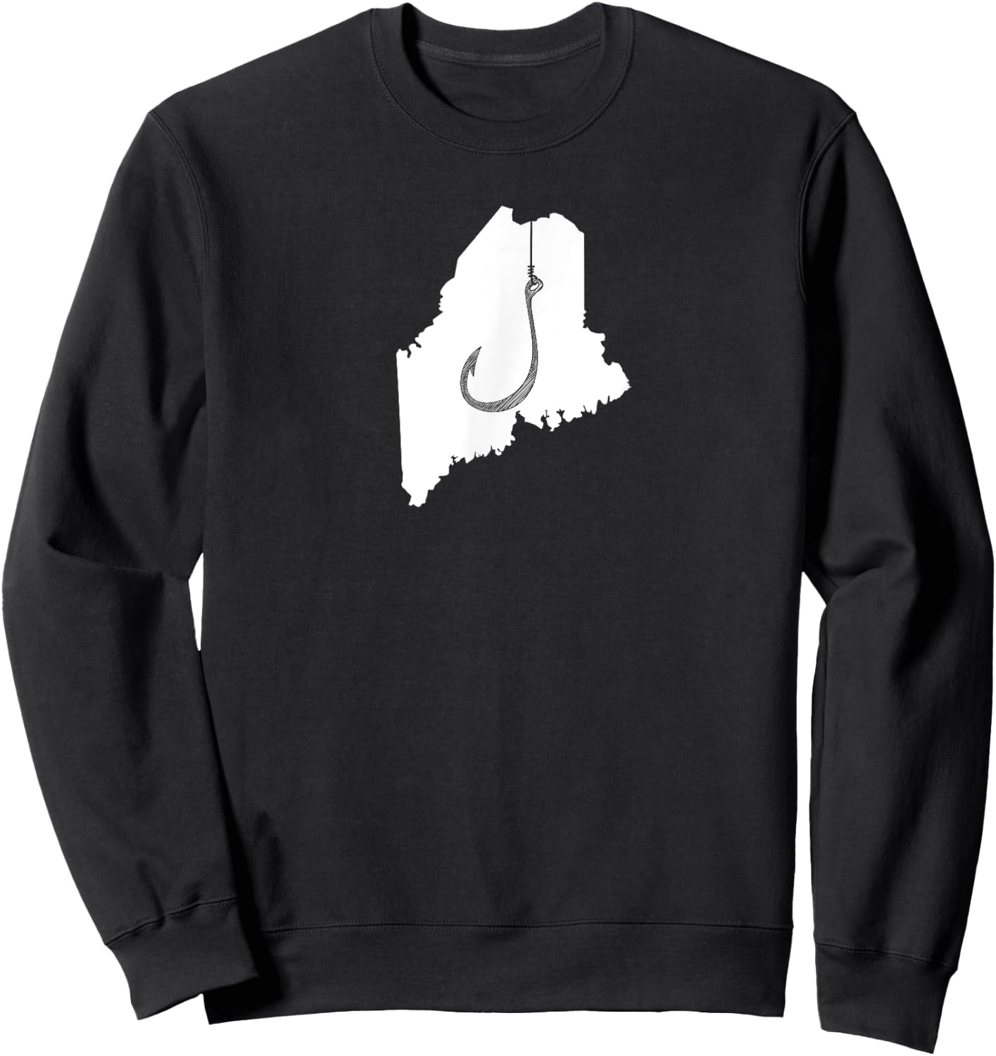 Maine Fishing, Angler State Fisherman Fish Hook Sweatshirt - Sweatshirt | Black