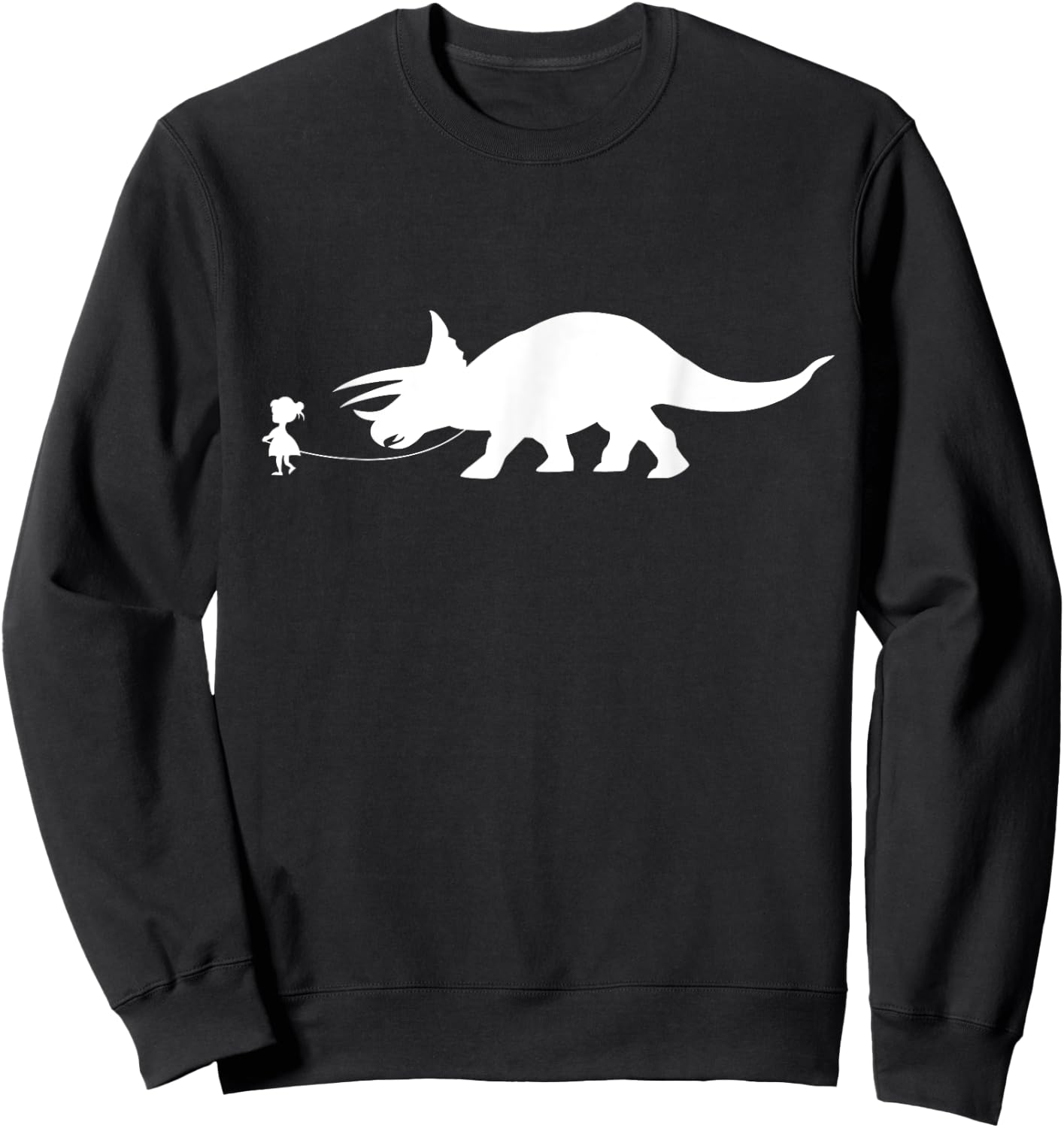 Girl Walking A Pet Triceratops Dinosaur Lover Pet Lizard Sweatshirt - Sweatshirt | Black