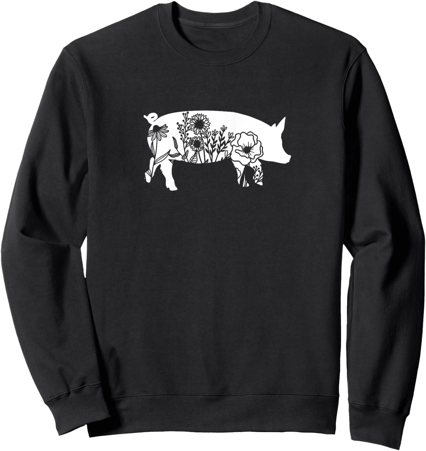 Floral Pig Mama Flower Graphic for Barn Mom Teen Girls Women Sweatshirt - Sweatshirt | Black
