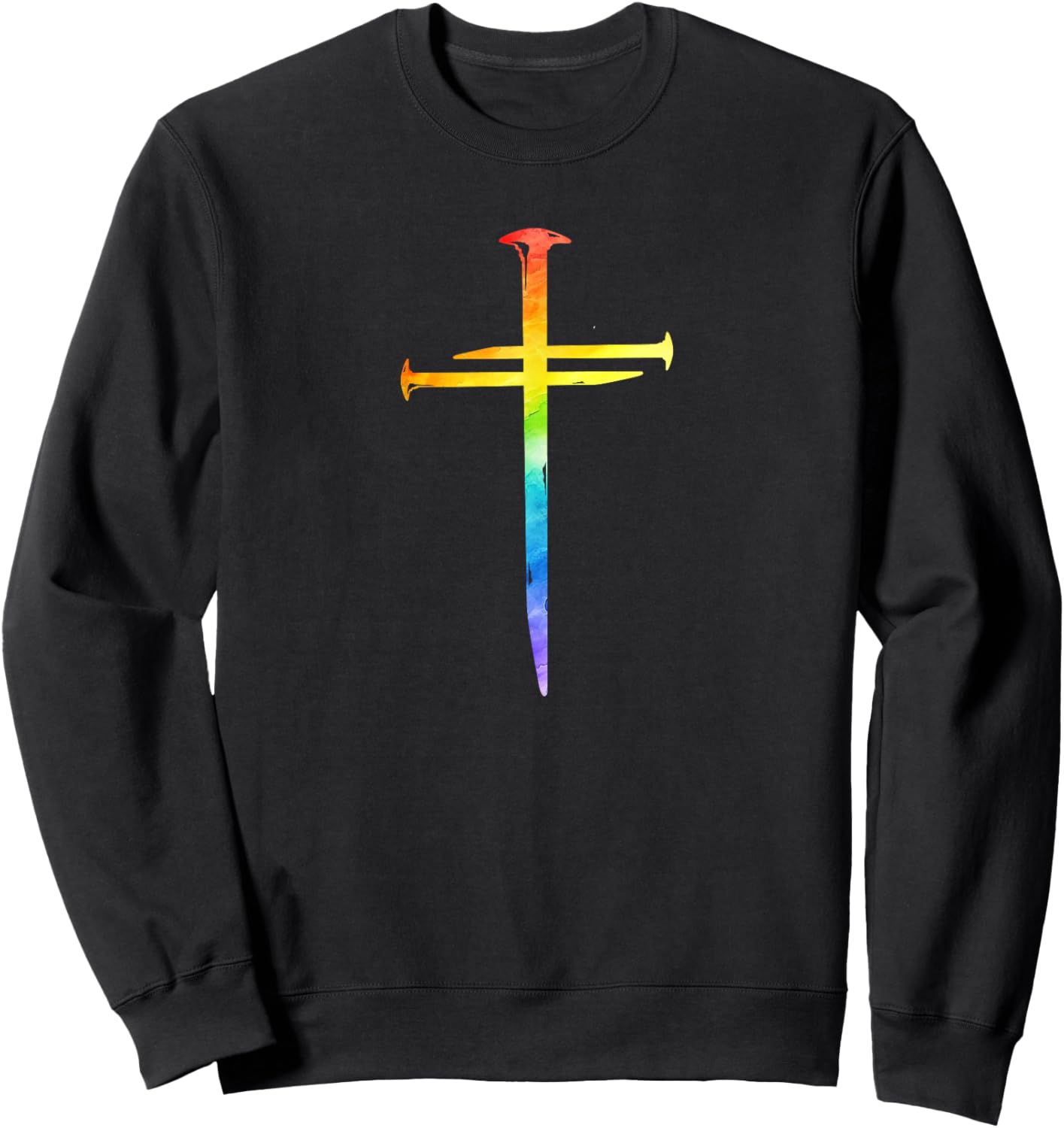 Christian Jesus Nail Cross Rainbow Bible Religious Gay Pride Sweatshirt - Sweatshirt | Black