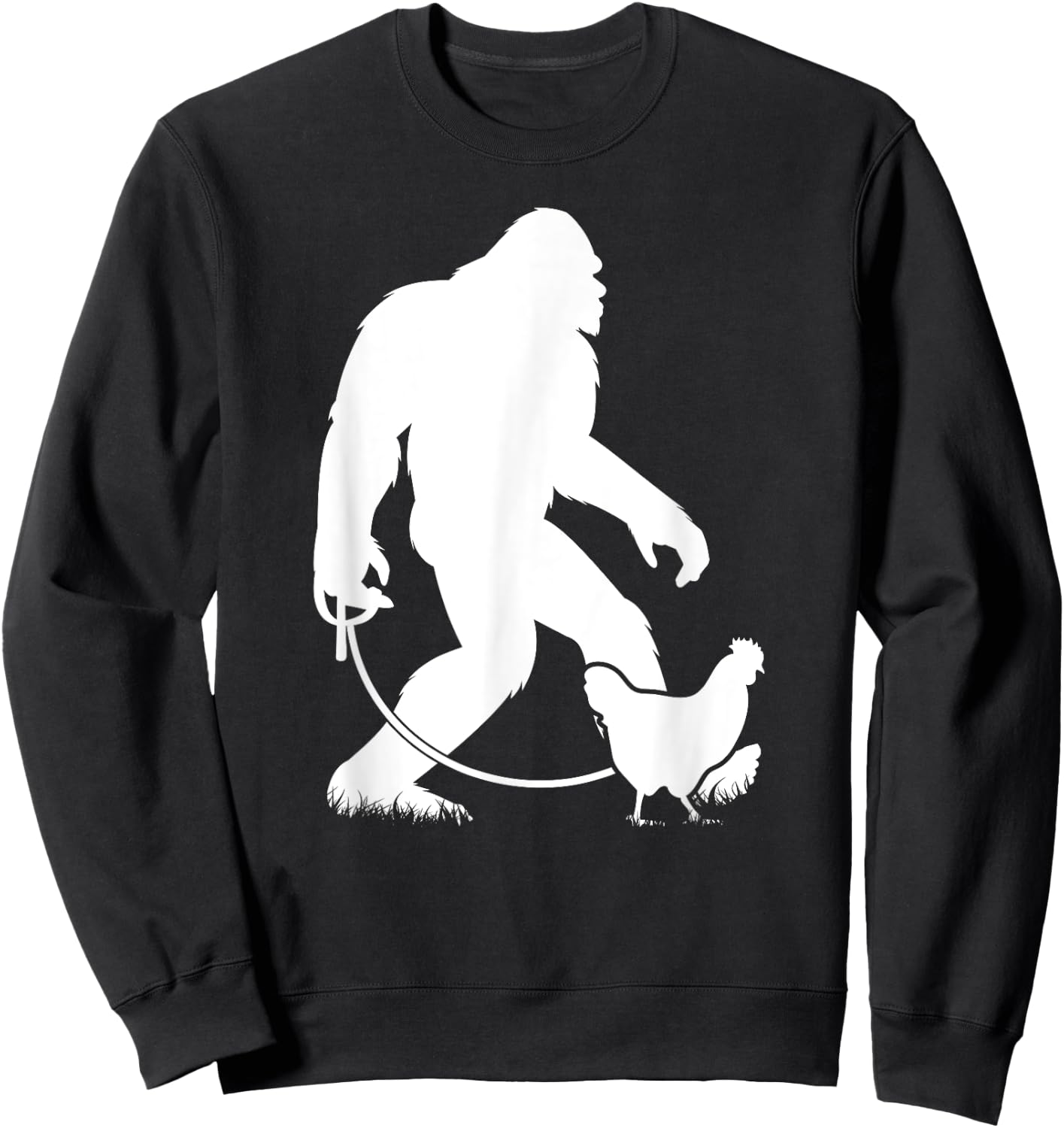 Bigfoot Walking Chicken Funny Sasquatch Chicken Silhouette Sweatshirt - Sweatshirt | Black