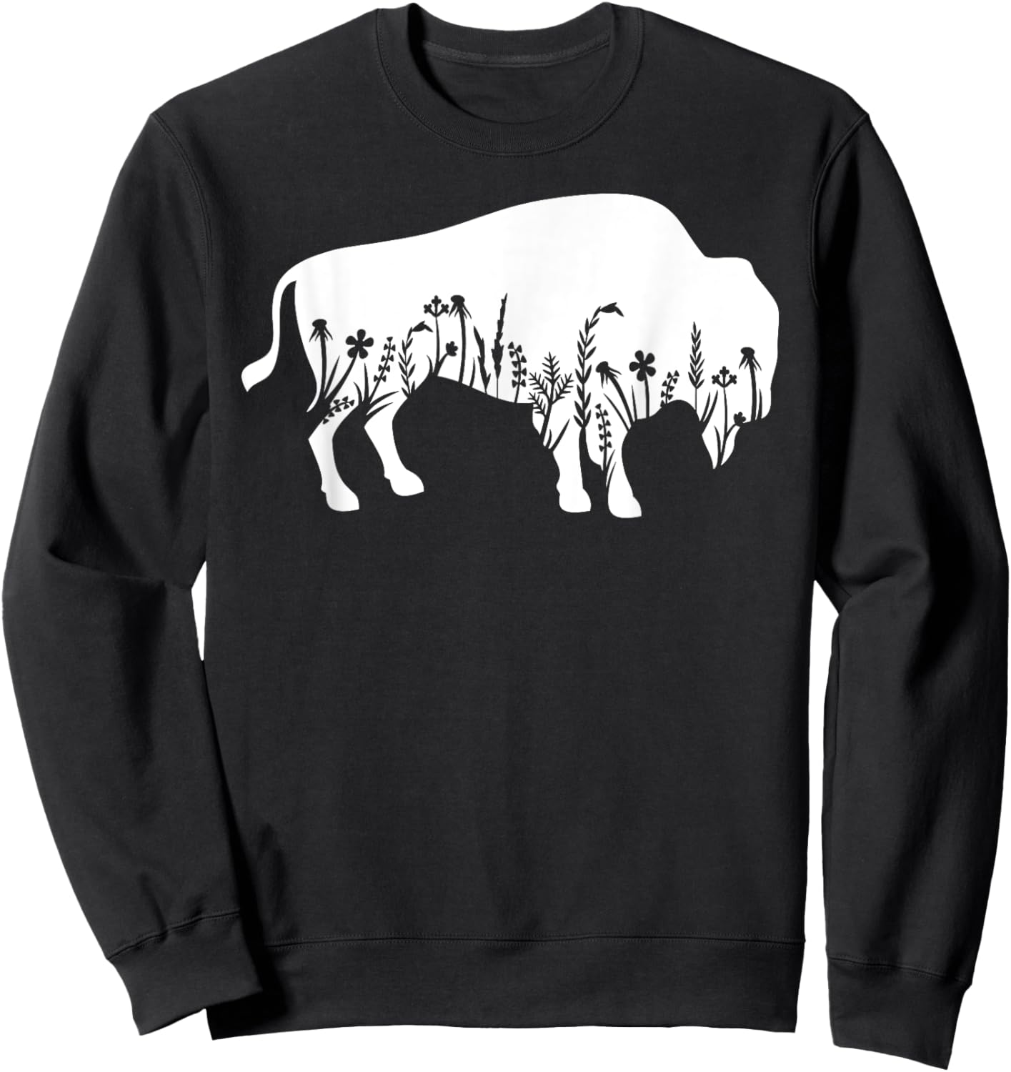 Buffalo Flower American Bison Animal Silhouette Sweatshirt - Sweatshirt | Black