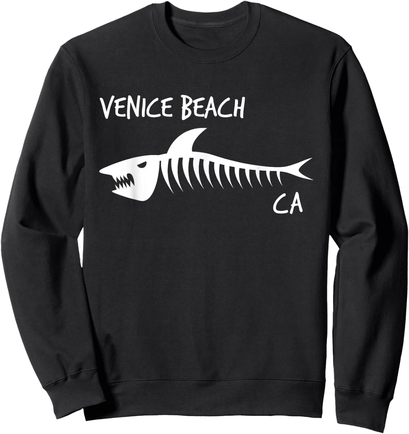 Venice Beach CA Shark Skeleton White Print Men Women Kids Sweatshirt - Sweatshirt | Black