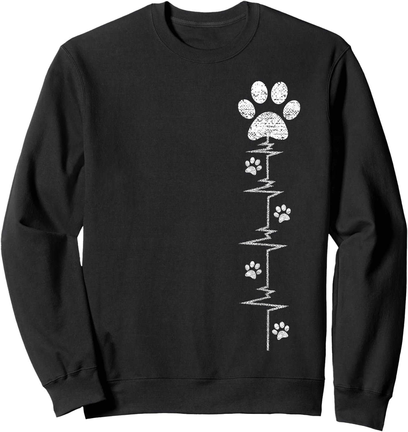 Dog Paw Print Heartbeat Shirt Women Girls Mom Love Dogs Sweatshirt - Sweatshirt | Black