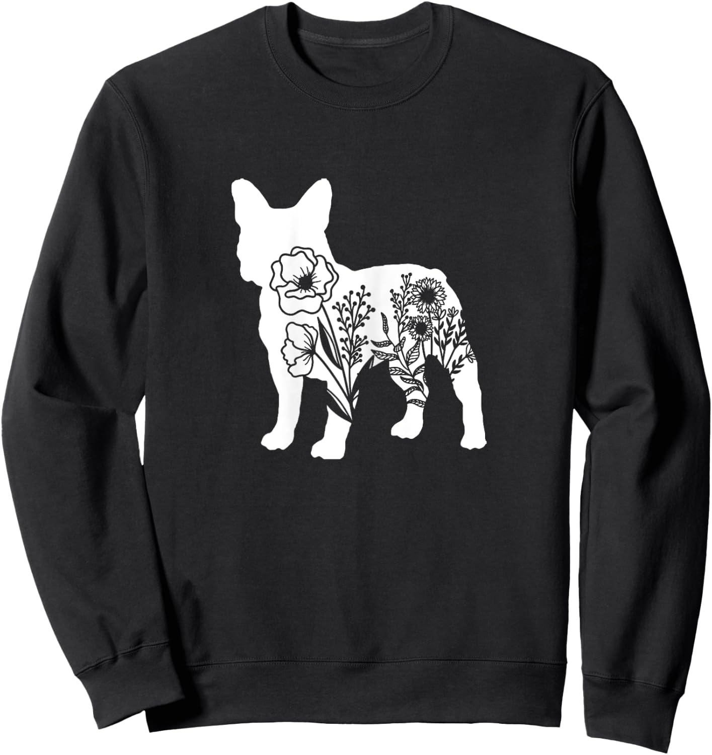 Floral French Bulldog Dog Mom Flowers for Human Cute Sweatshirt - Sweatshirt | Black
