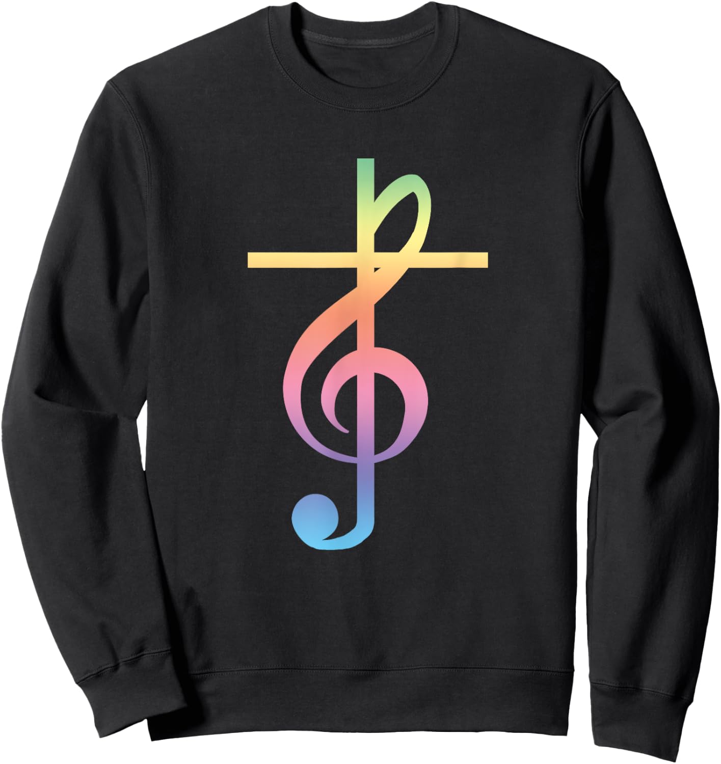 Christian Music Cross Color Treble Clef Musical Gift Sweatshirt - Sweatshirt | Black