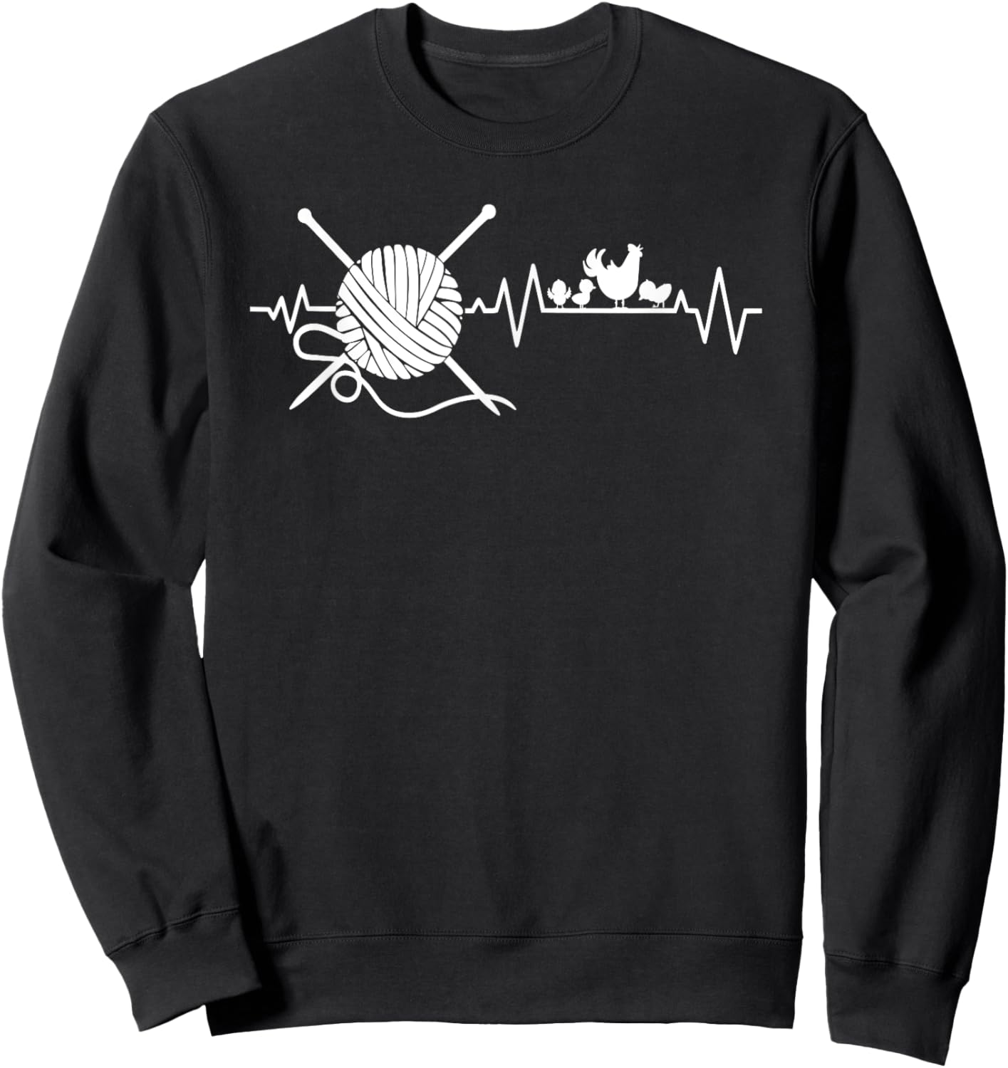 Knitting Yarn Crochet Backyard Chicken Lover Heartbeat Sweatshirt - Sweatshirt | Black