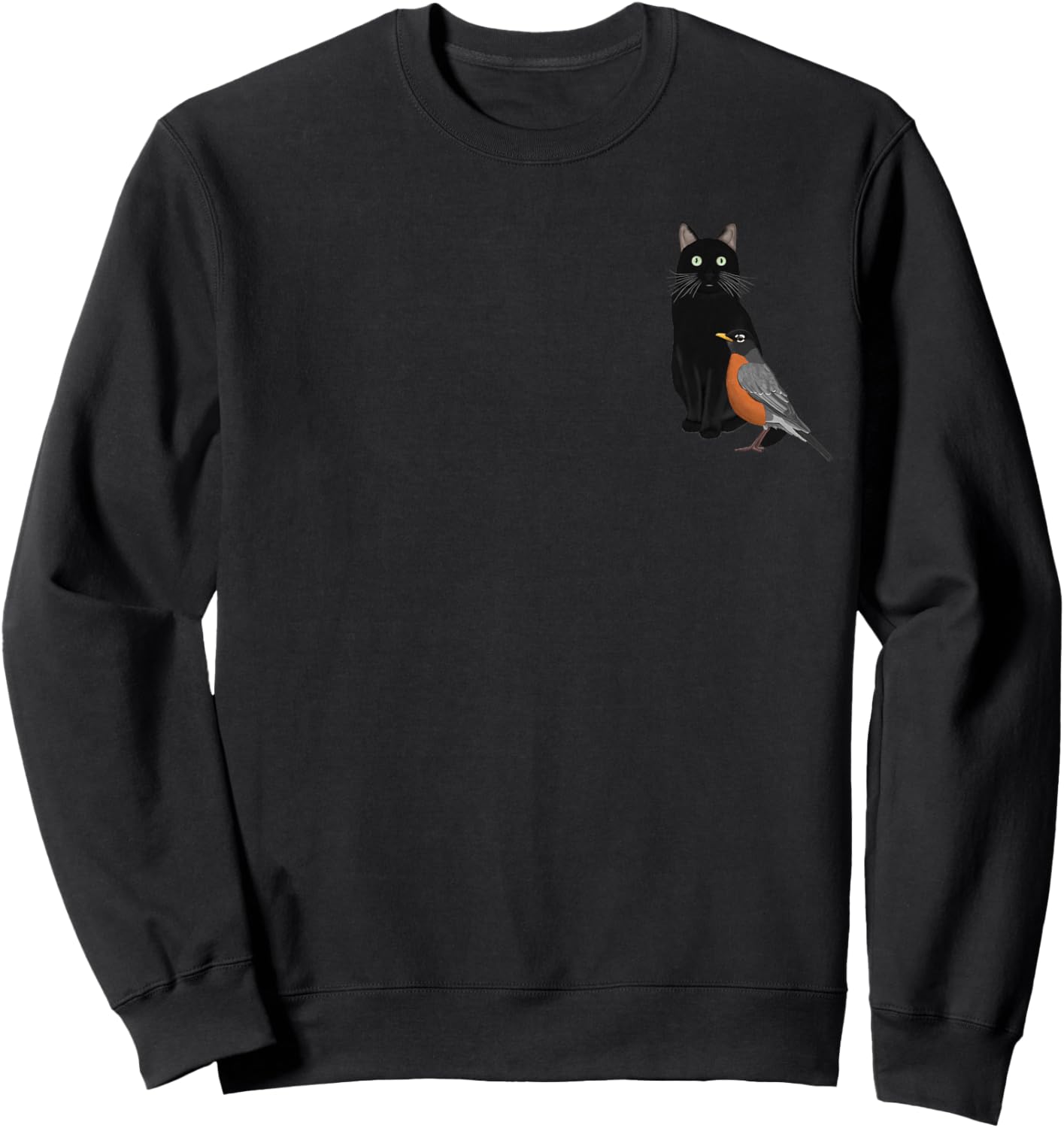 Robin with a Cat Bird Birdwatching Biologist Ornithologist Sweatshirt - Sweatshirt | Black