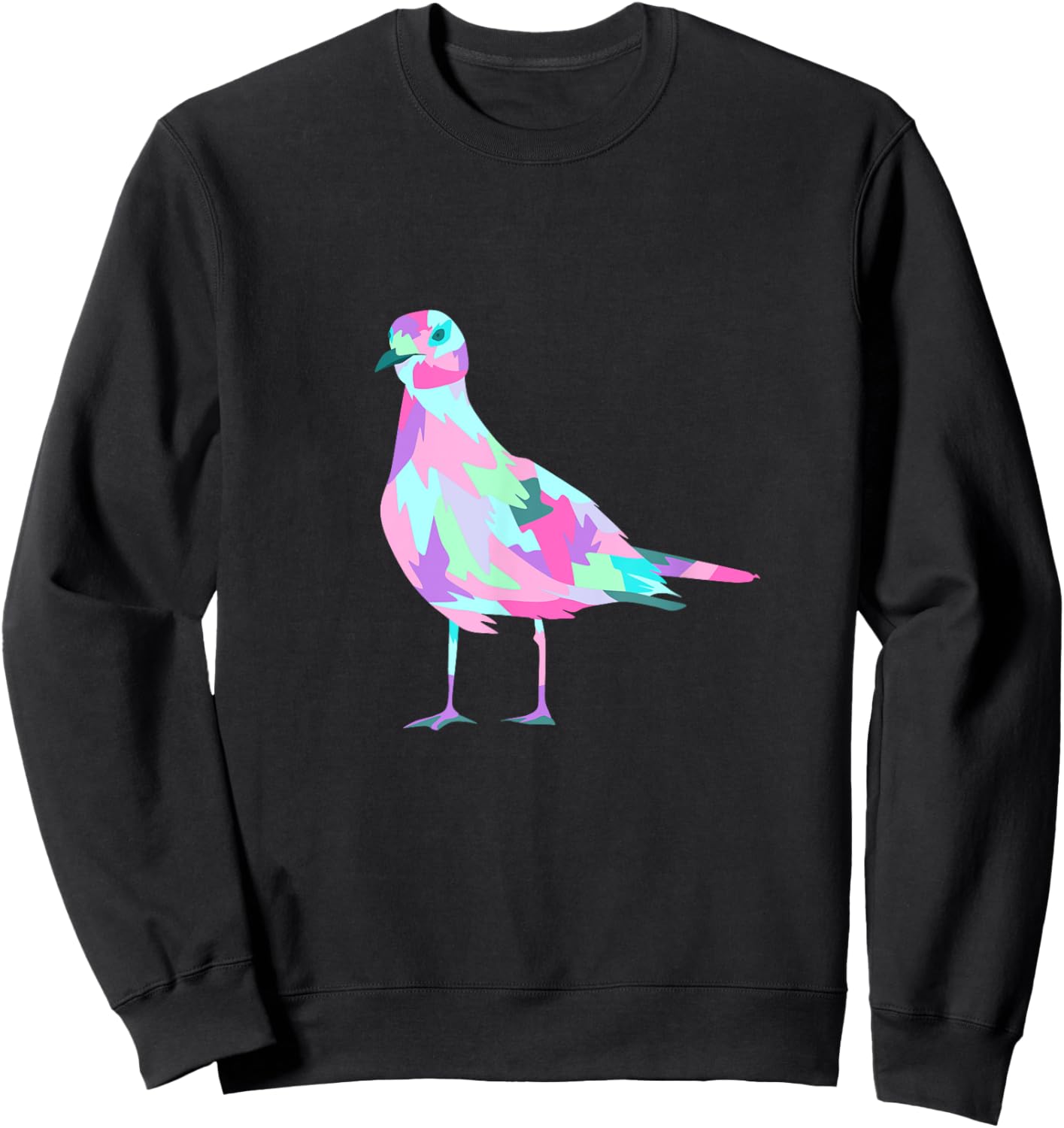 Colorful Pop Art Watercolor Seagull Graphic Sweatshirt - Sweatshirt | Black