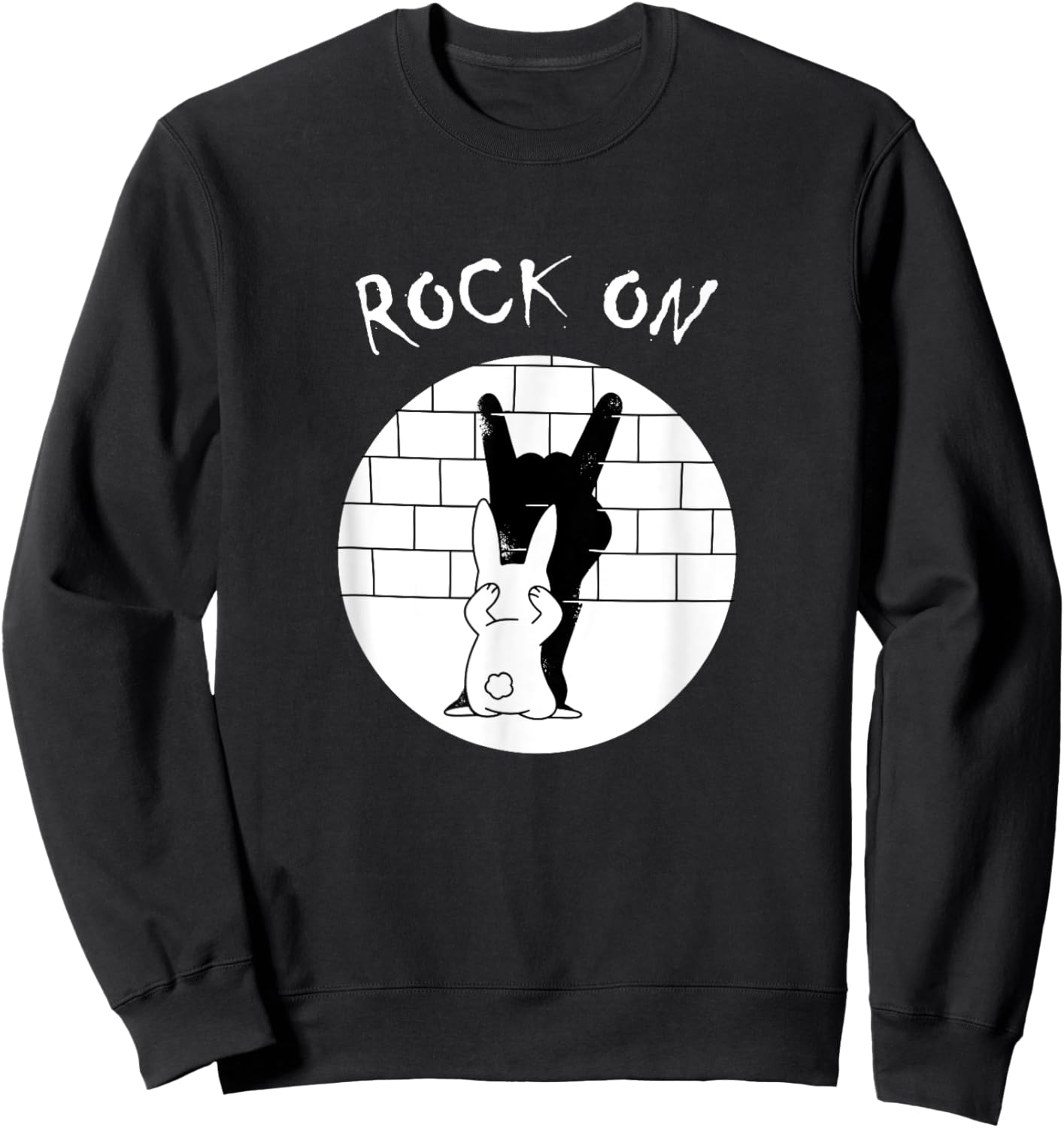 Funny Rock On Rabbit Bunny Shadow Music Rock 'n Roll Hand Sweatshirt - Sweatshirt | Black