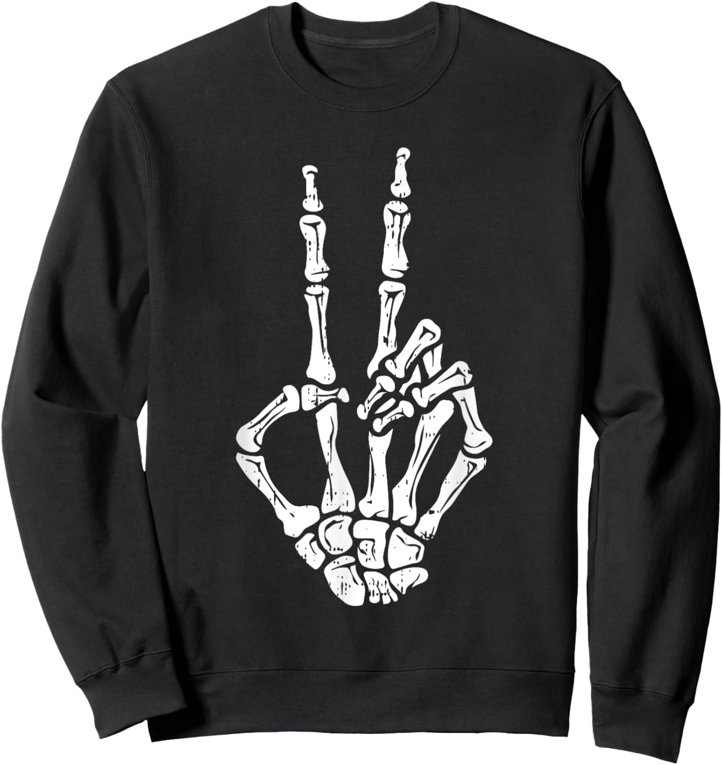 Skeleton Hand Peace Sign Halloween Costume Bones Sweatshirt - Sweatshirt | Black