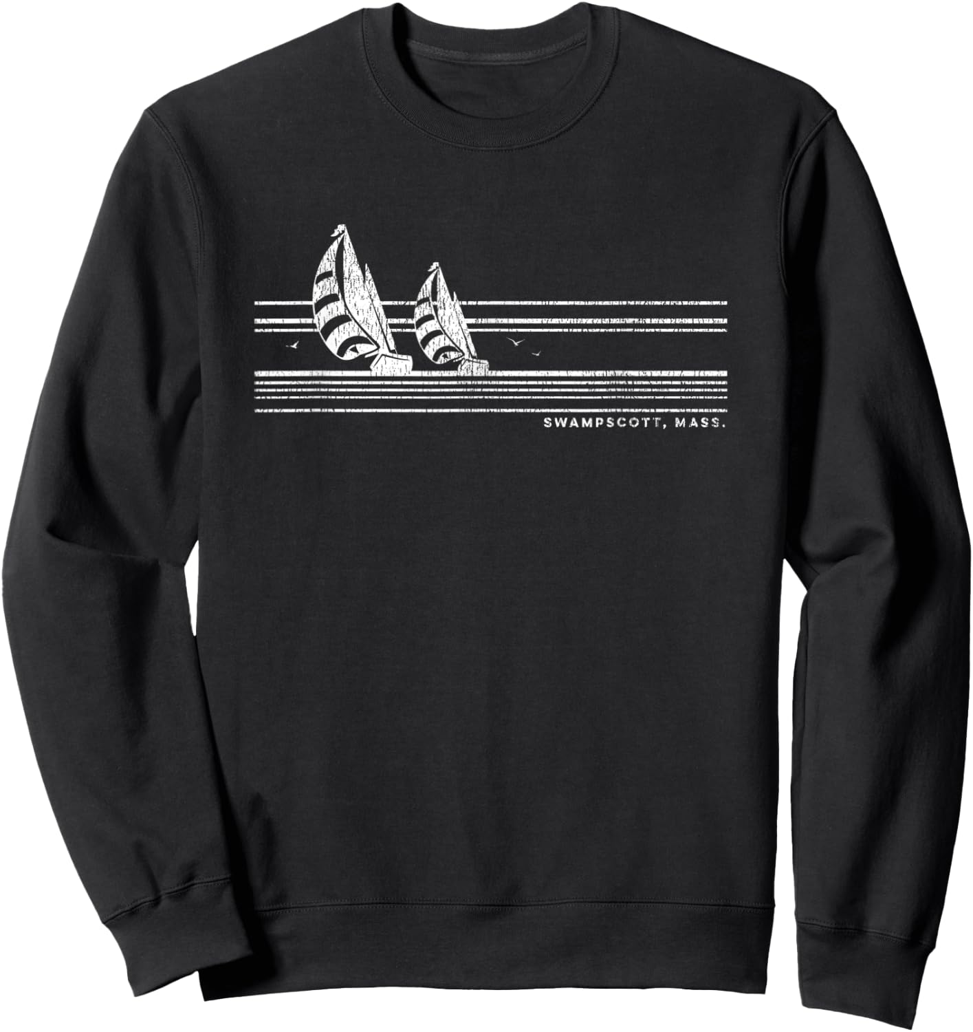 Swampscott MA Vintage Sailing 70s Nautical Sailboat Sweatshirt - Sweatshirt | Black