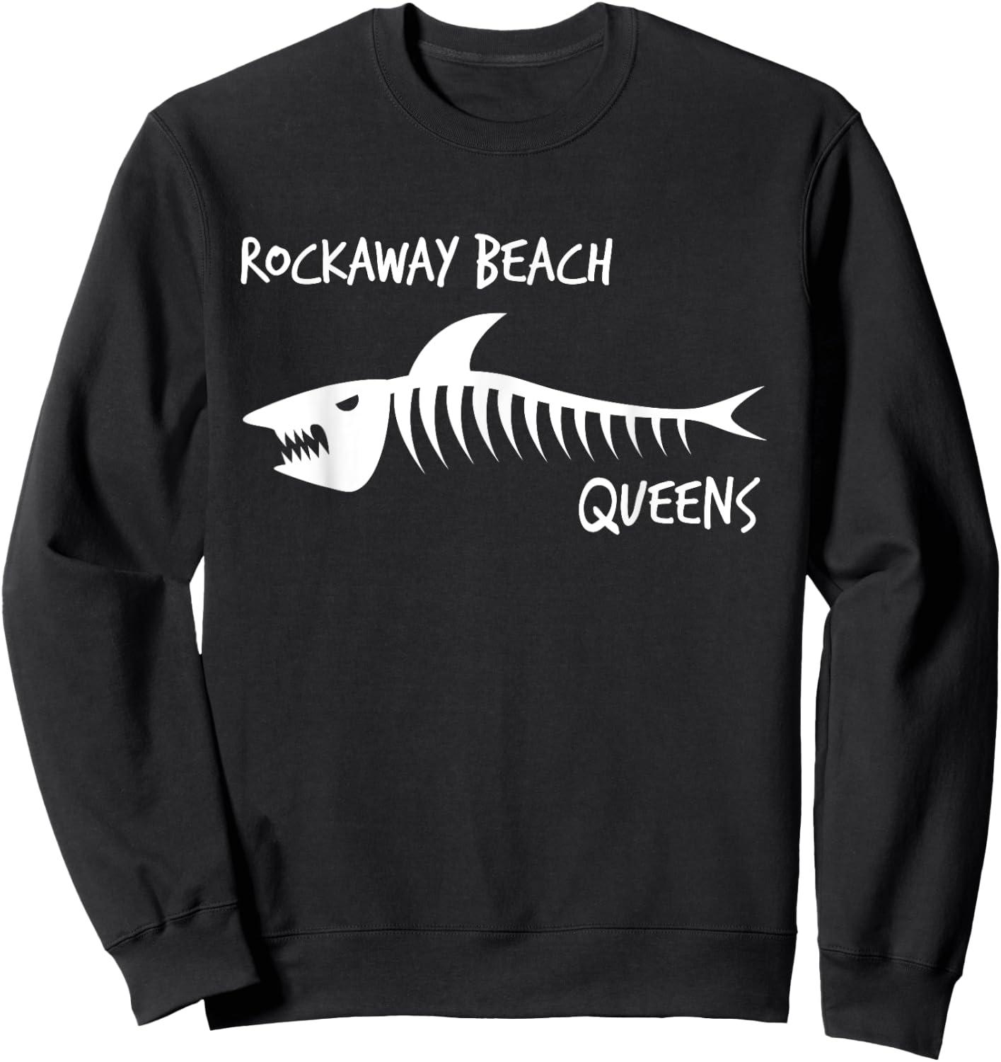 Rockaway Beach Queens Shark Skeleton White Print Sweatshirt - Sweatshirt | Black