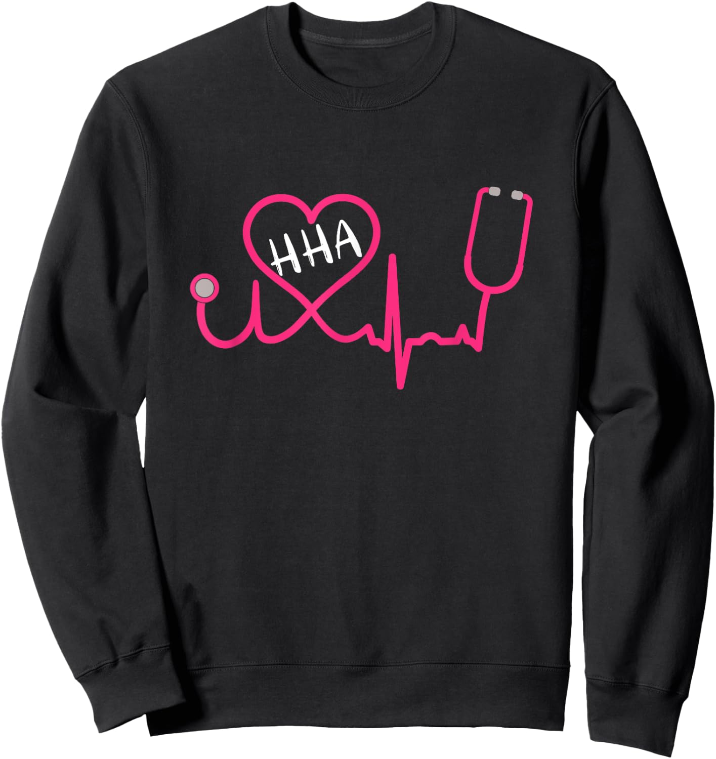 HHA Home Health Aide EKG Stethoscope Heart Cute T Shirt Sweatshirt - Sweatshirt | Black