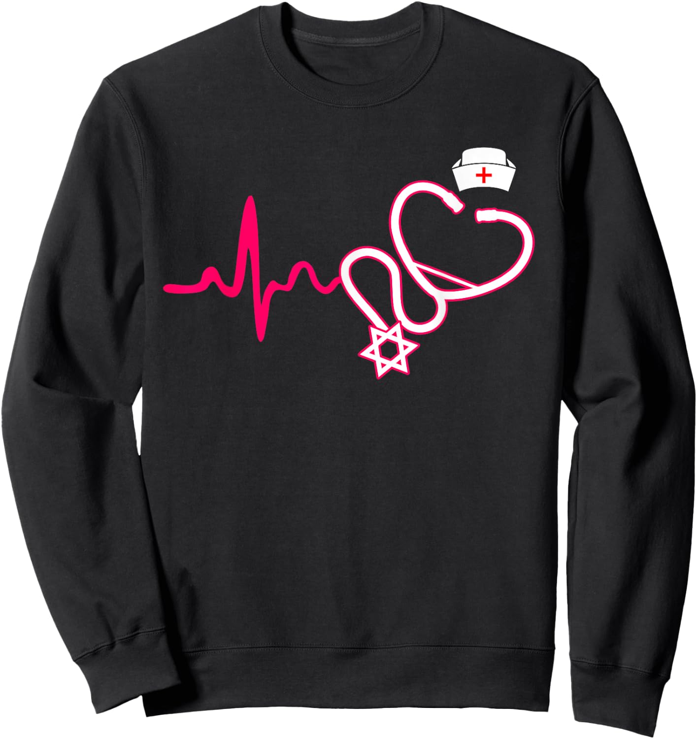 Jewish Nurse - Stethoscope Nursing Heartbeat Sweatshirt - Sweatshirt | Black