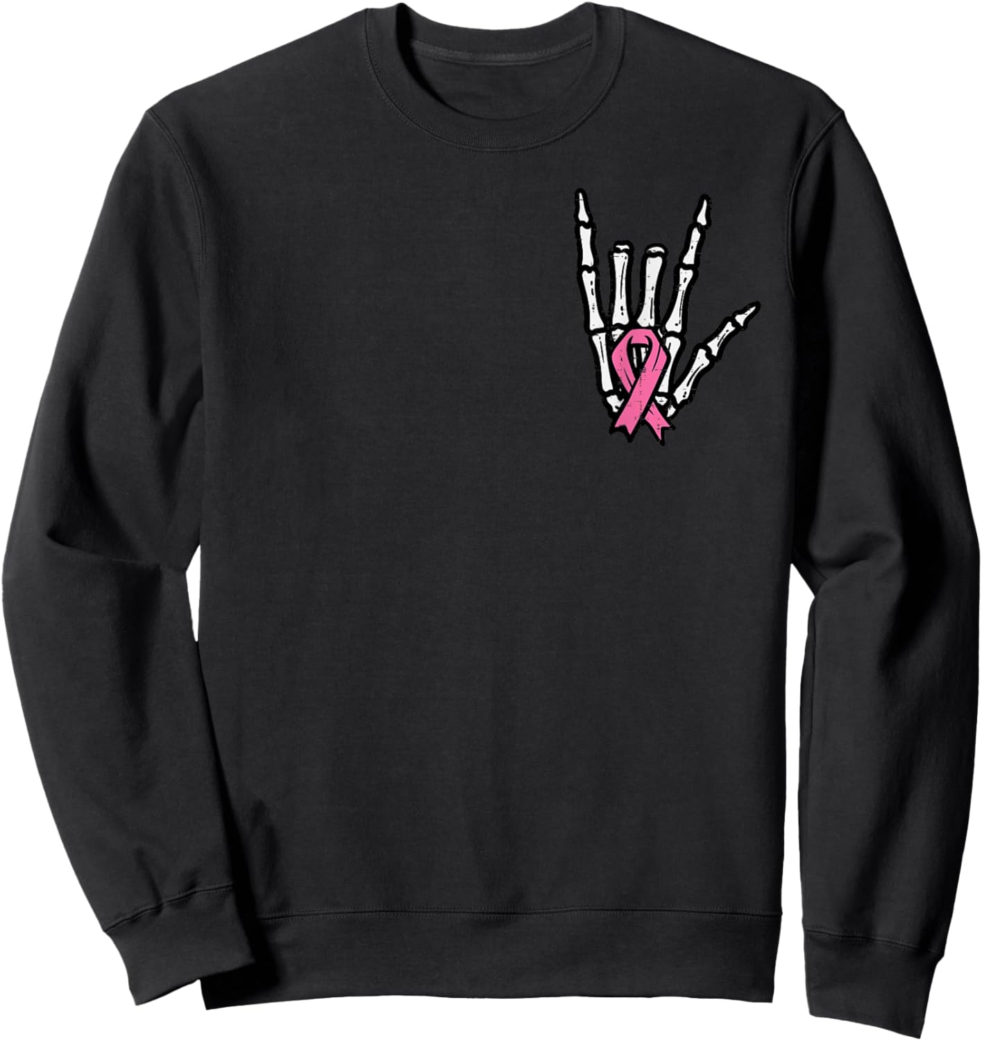 Skeleton Punk Rock Rocker Pink Breast Cancer Awareness Women Sweatshirt - Sweatshirt | Black