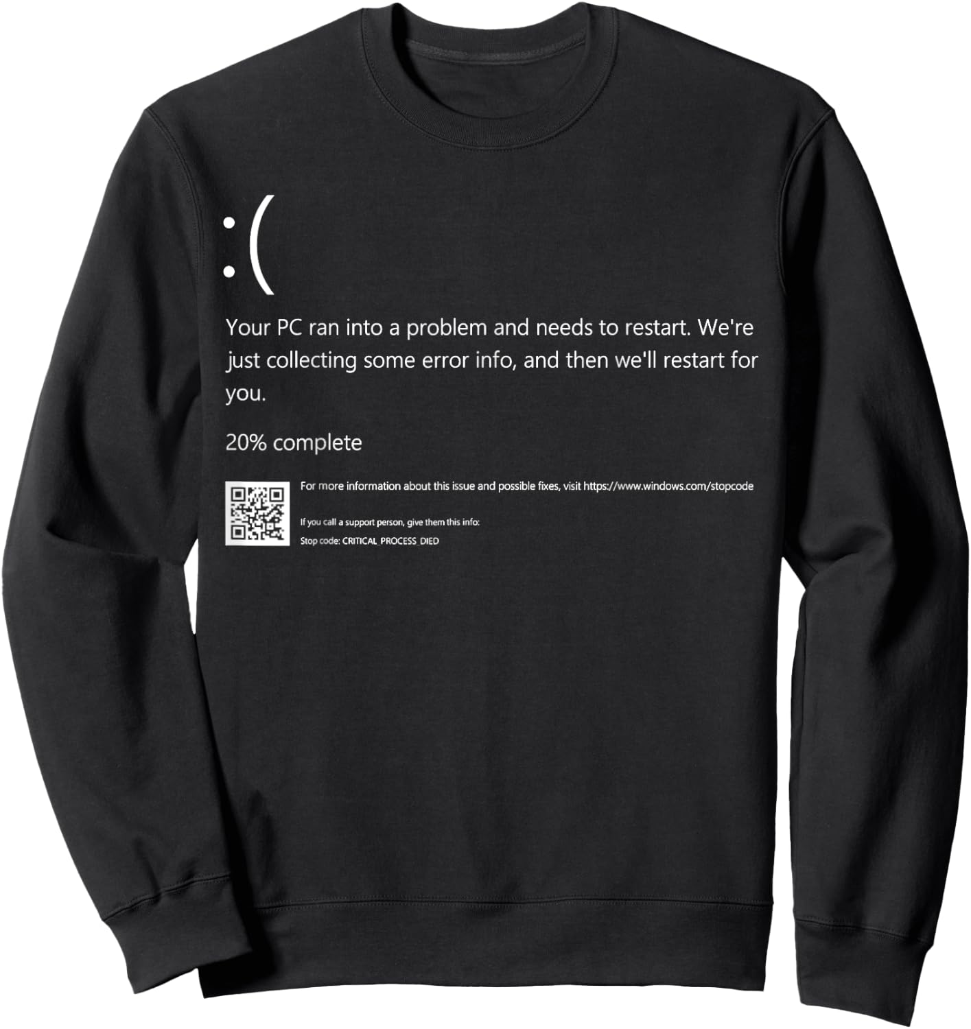 Blue Screen of Death IT Geek Halloween Party DIY Costume Sweatshirt - Sweatshirt | Black