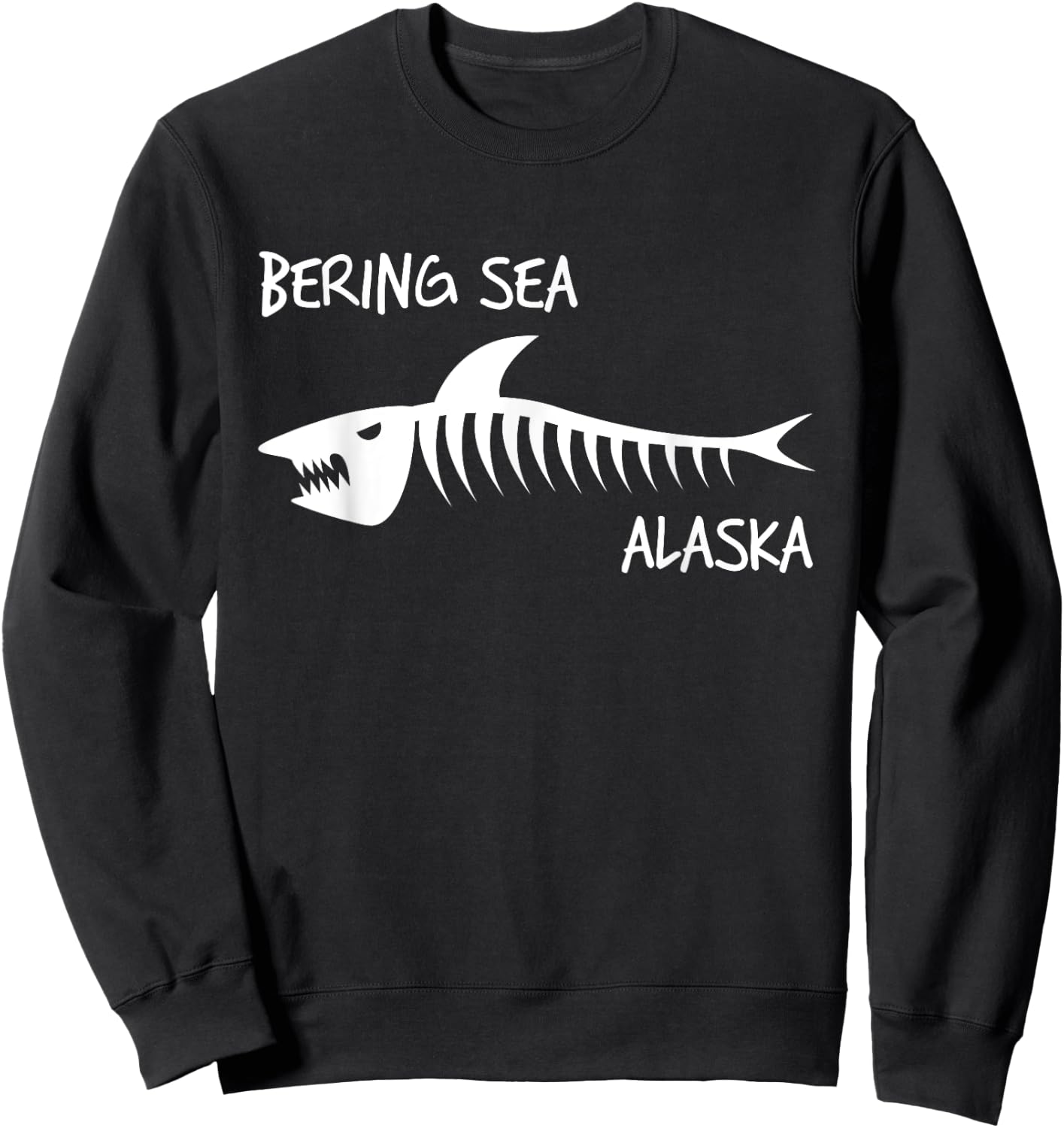 Bering Sea Alaska Shark Skeleton White Print Sweatshirt - Sweatshirt | Black