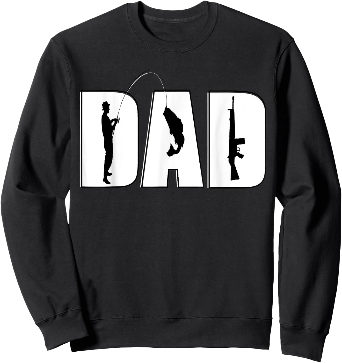 Vintage Dad Guns and Fishing Fathers Day Papa Uncle Retro Sweatshirt - Sweatshirt | Black