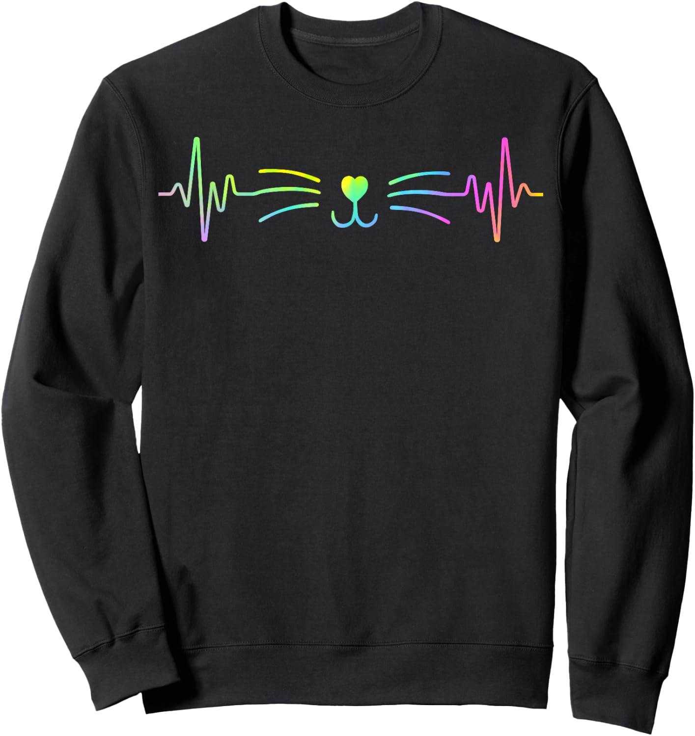 Colorful Heartbeat Cat Lover Animal Silhouette Cute Cat Sweatshirt - Sweatshirt | Black
