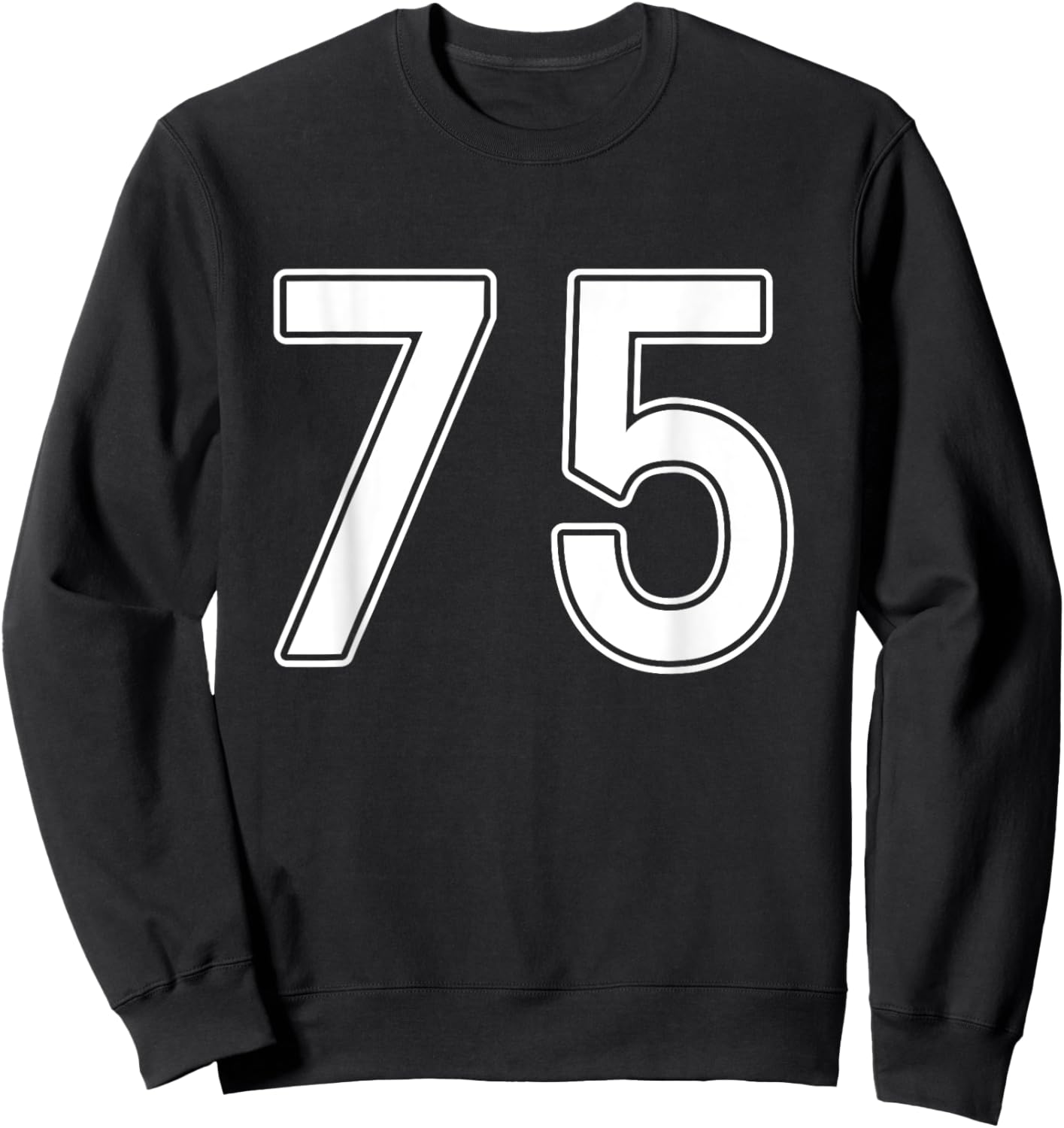 Number #75 White Sports Number Sweatshirt - Sweatshirt | Black