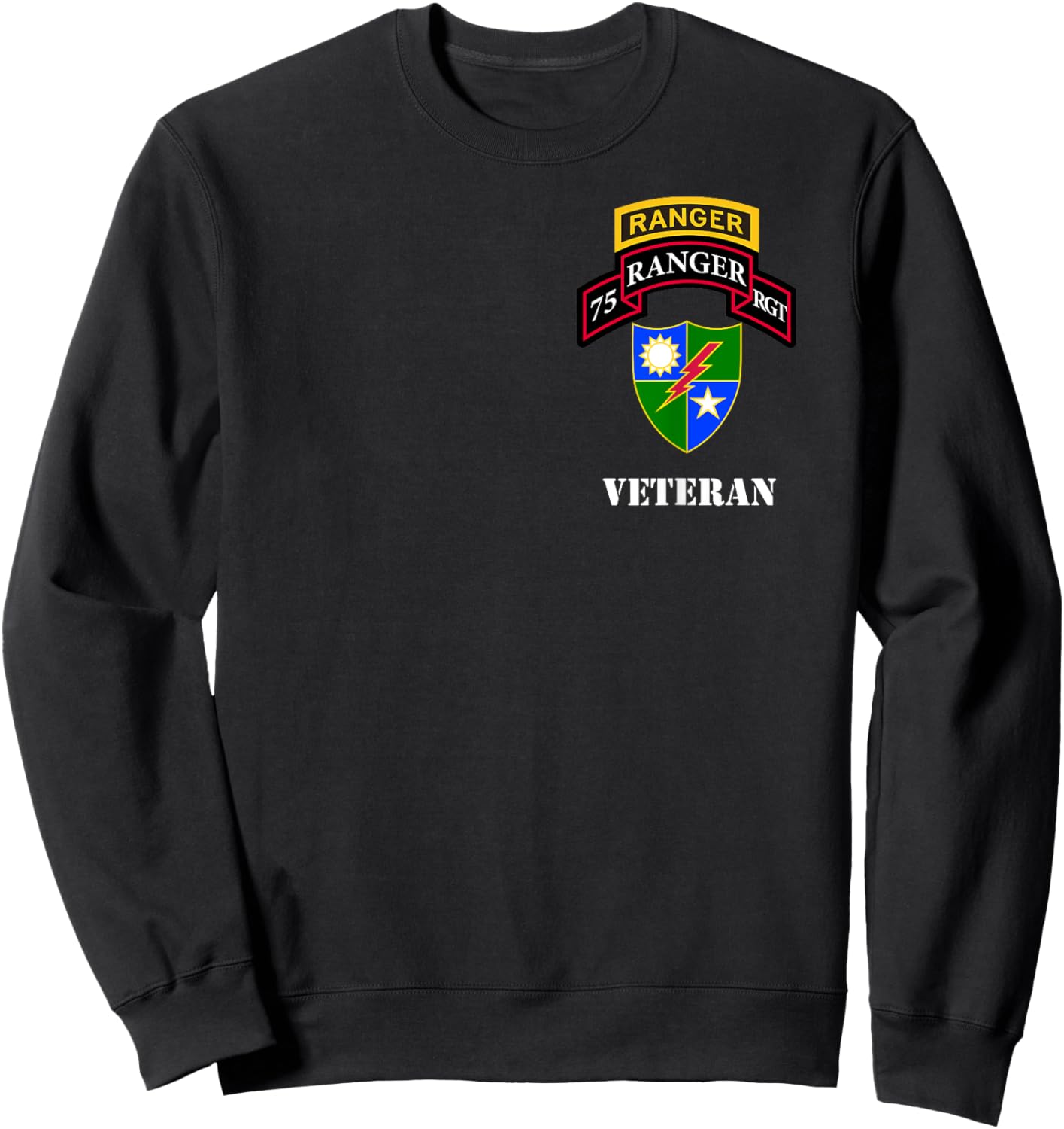 US Army Ranger - 75th Regiment with Tab - Veteran Black Sweatshirt - Sweatshirt | Black