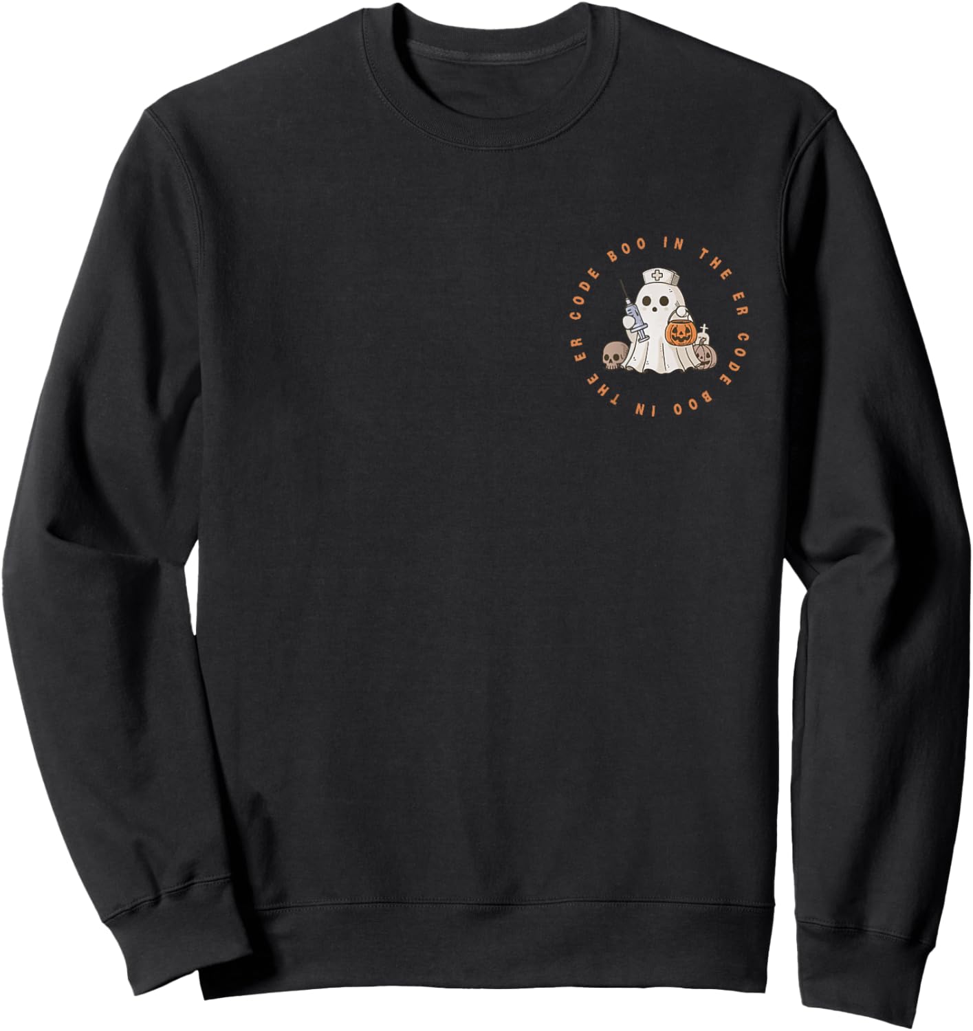 Funny Code Boo In The ER Nurse Halloween Cute Little Ghost Sweatshirt - Sweatshirt | Black