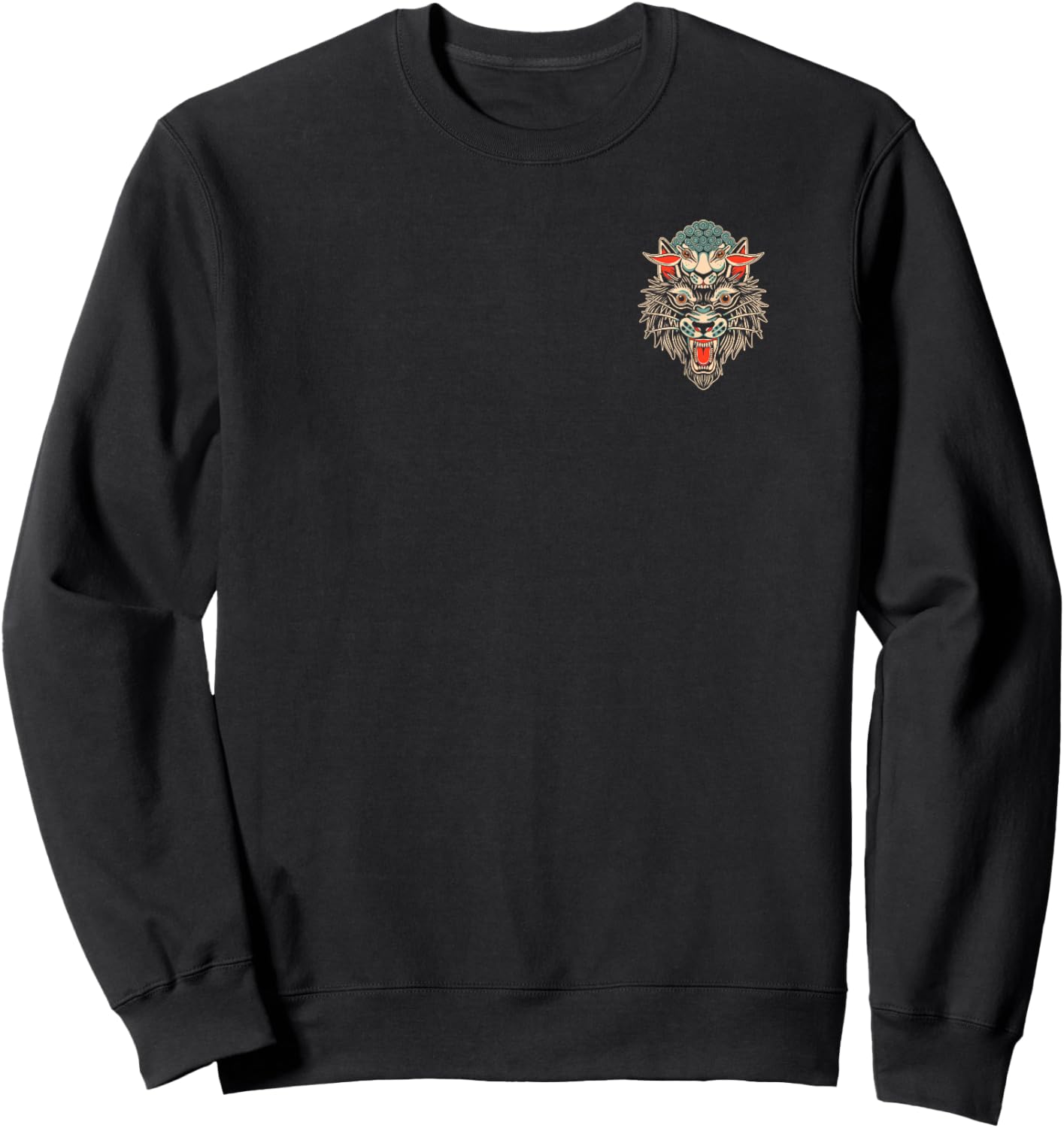 Wolf In Sheep's Clothing Traditional Tattoo Flash Art Edgy Sweatshirt - Sweatshirt | Black