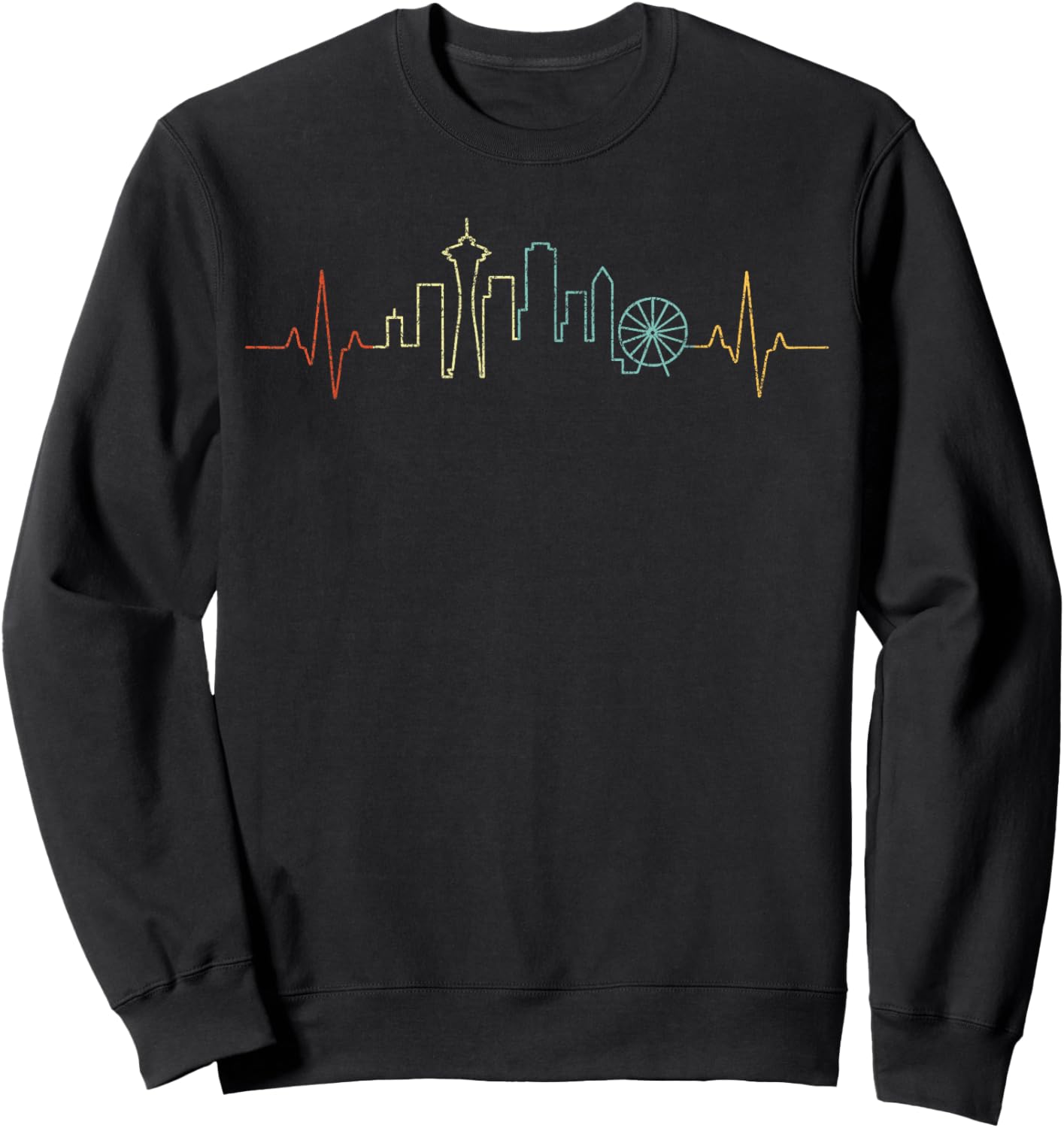 Heartbeat Seattle Skyline Seattle Souvenir Seattle Retro Sweatshirt - Sweatshirt | Black